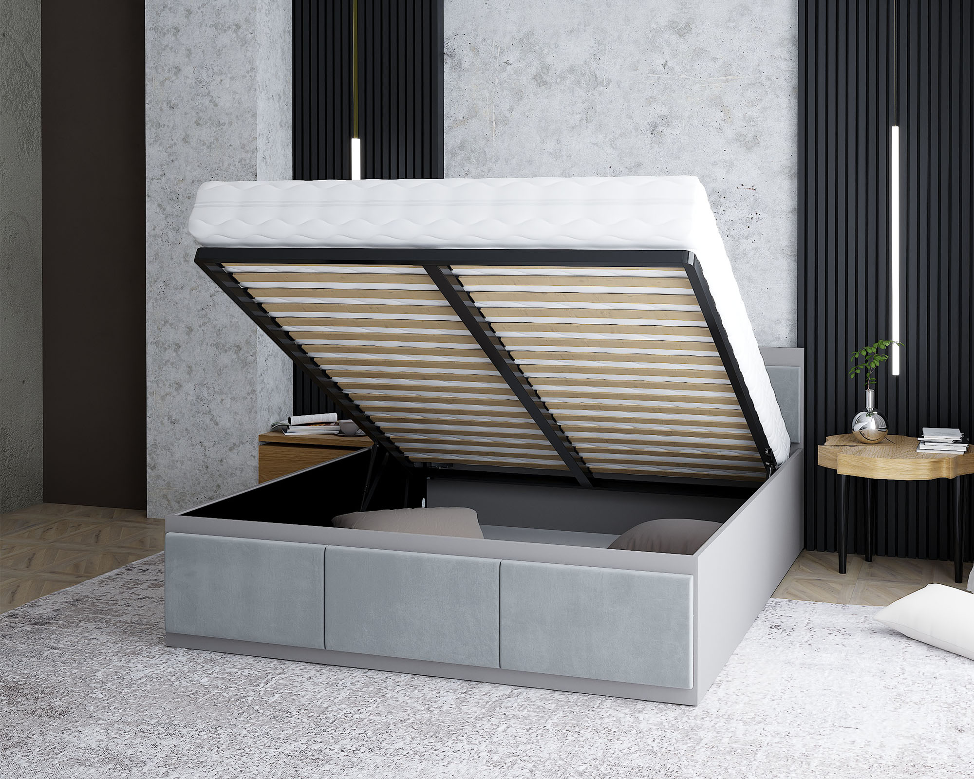 Manželská postel PANAMA T 120x200 se zvedacím kovovým roštem ŠEDÁ SVĚTLE ŠEDÁ