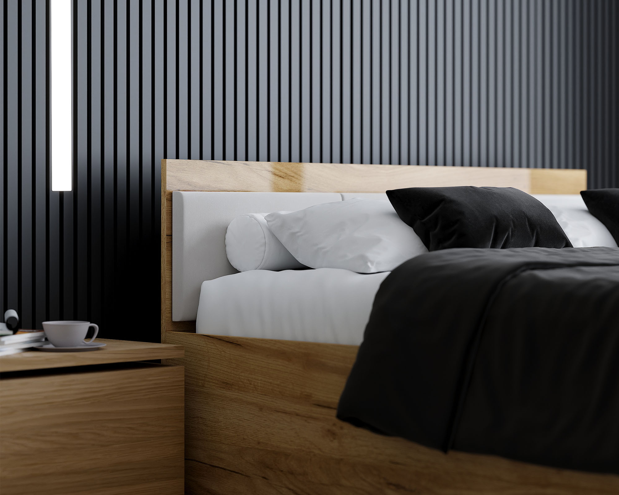 Manželská postel PANAMA T 160x200 se zvedacím kovovým roštem DUB BÍLÁ