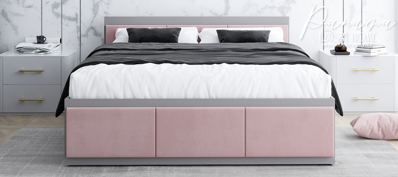 Čalouněná jednolůžková postel PANAMA T 120x200 se zvedacím dřevěným roštem ŠEDÁ RŮŽOVÁ