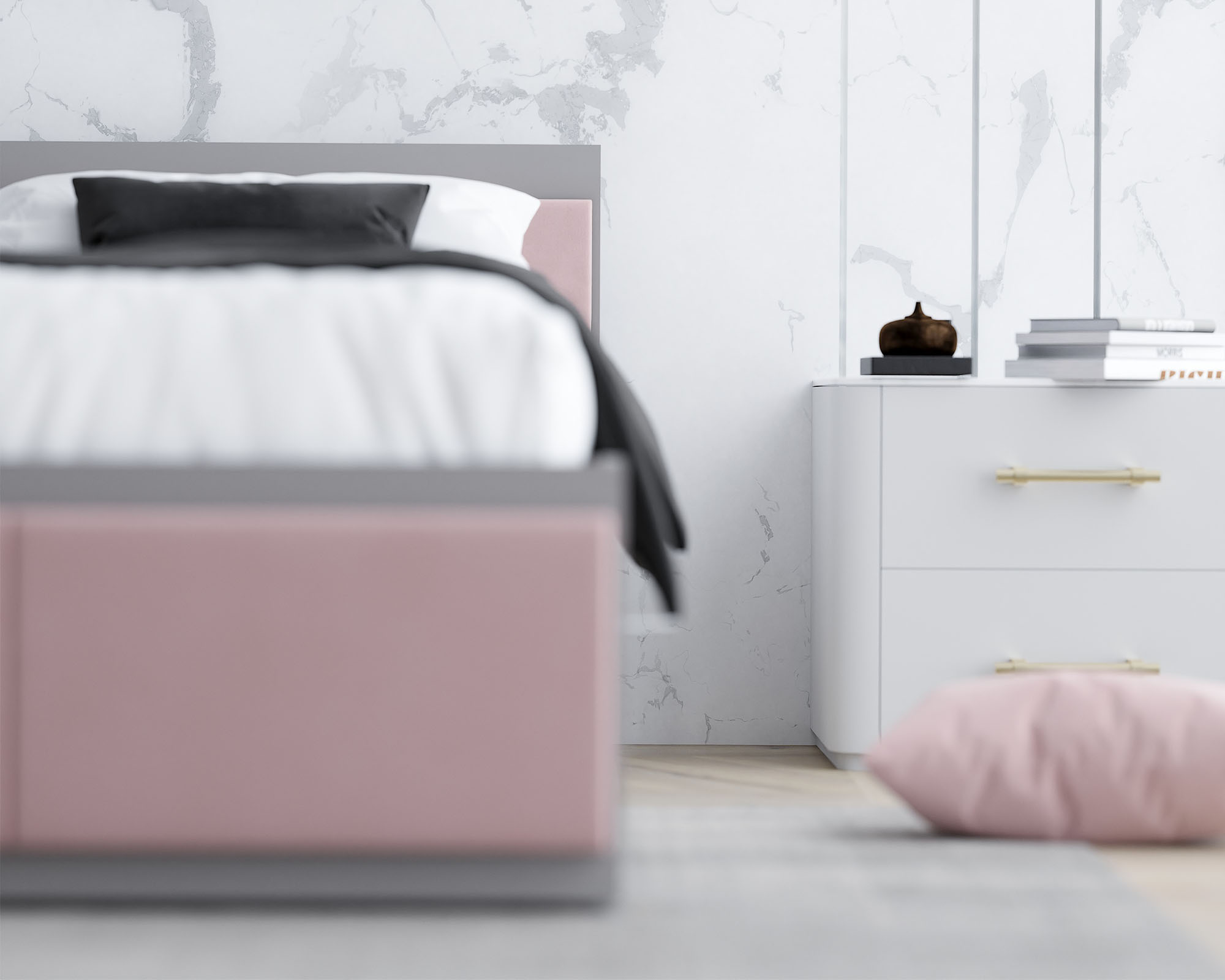 Čalouněná jednolůžková postel PANAMA T 120x200 se zvedacím dřevěným roštem ŠEDÁ RŮŽOVÁ