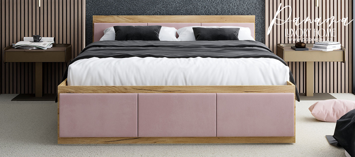 Manželská postel PANAMA T 140x200 se zvedacím dřevěným roštem DUB RŮŽOVÁ