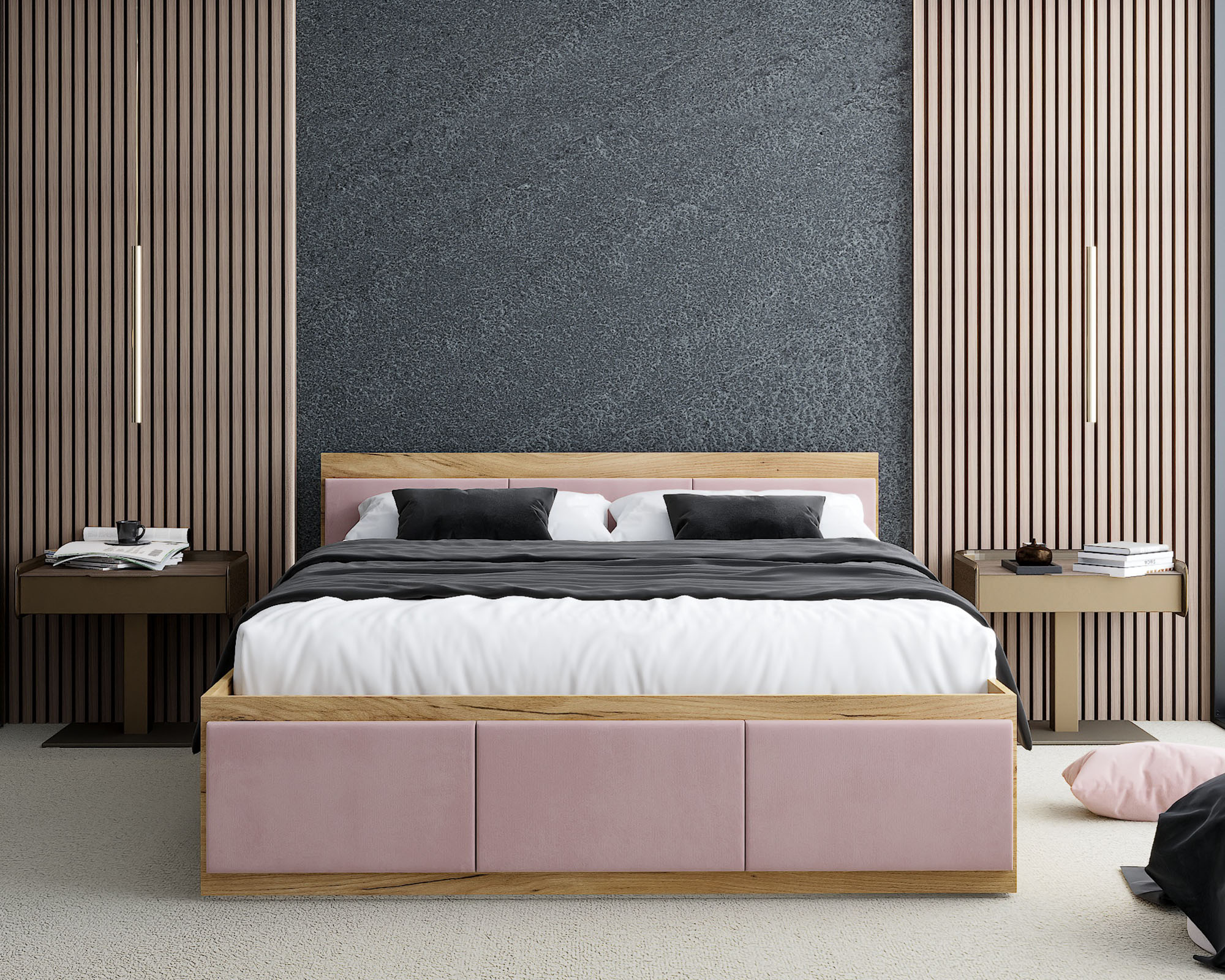 Manželská postel PANAMA T 140x200 se zvedacím dřevěným roštem DUB RŮŽOVÁ