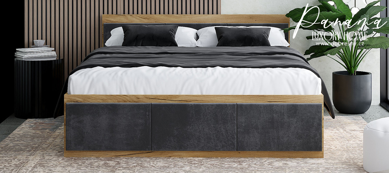 Manželská postel PANAMA T 140x200 se zvedacím dřevěným roštem DUB ŠEDÁ