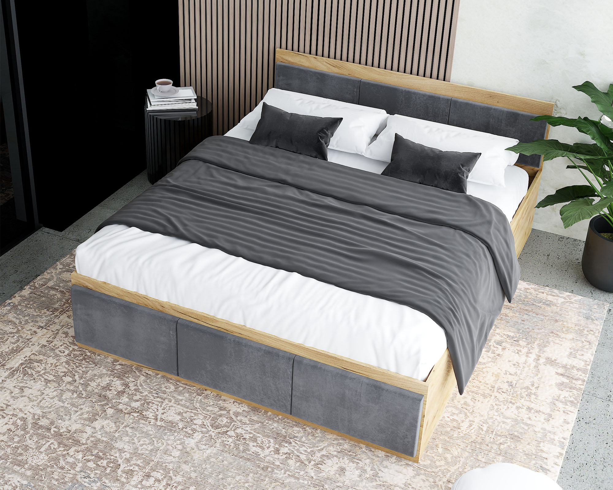 Manželská postel PANAMA T 140x200 se zvedacím dřevěným roštem DUB ŠEDÁ