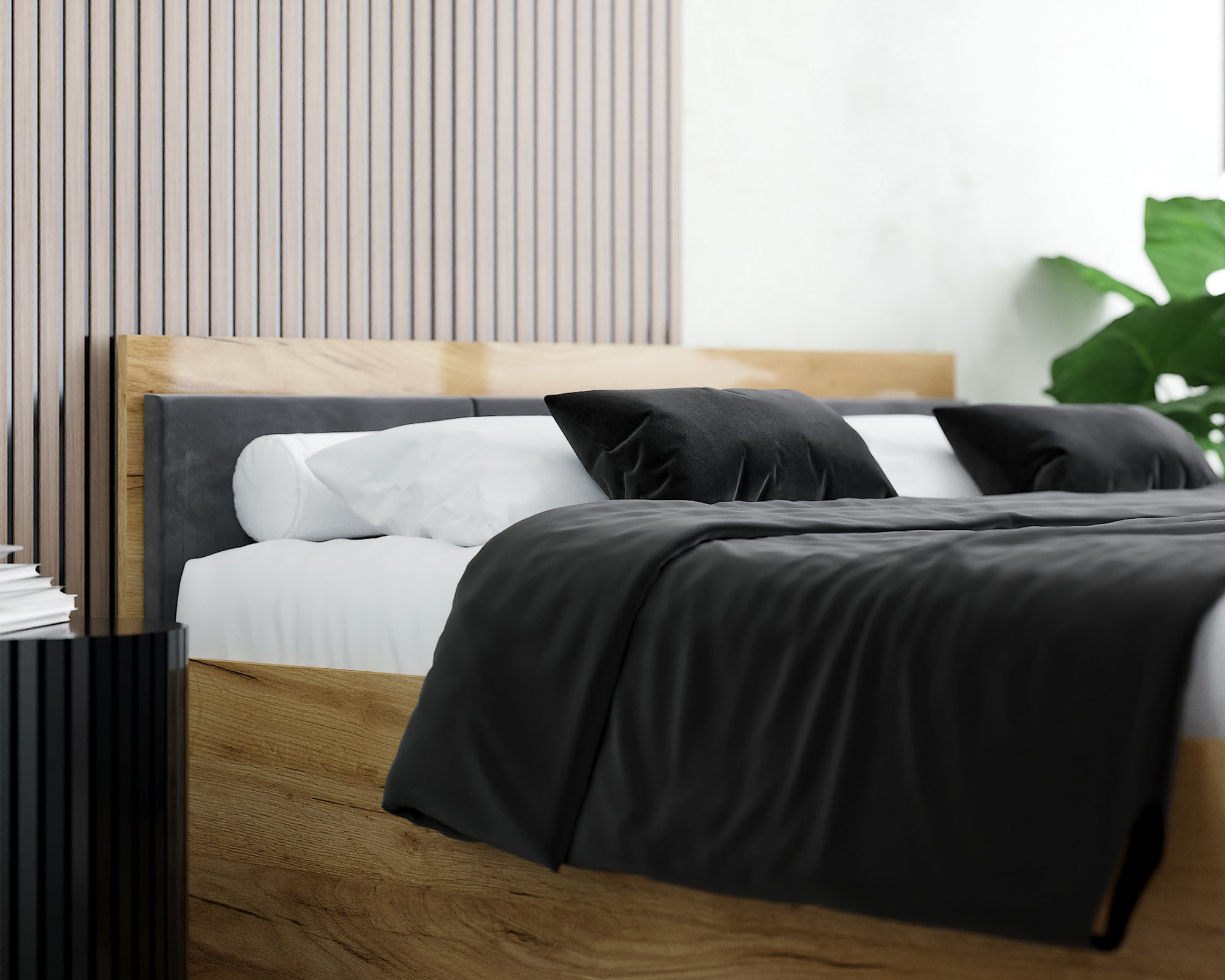 Manželská postel PANAMA T 140x200 se zvedacím dřevěným roštem DUB ŠEDÁ