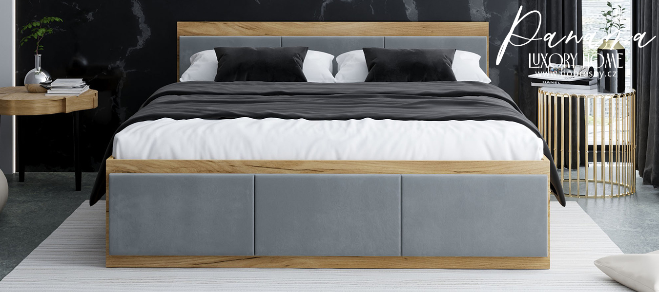 Manželská postel PANAMA T 140x200 se zvedacím dřevěným roštem DUB SVĚTLE ŠEDÁ