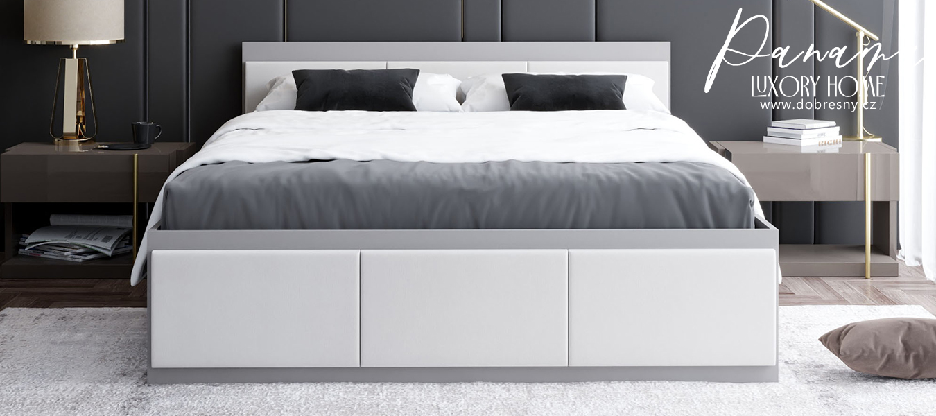 Manželská postel PANAMA T 140x200 se zvedacím dřevěným roštem ŠEDÁ BÍLÁ