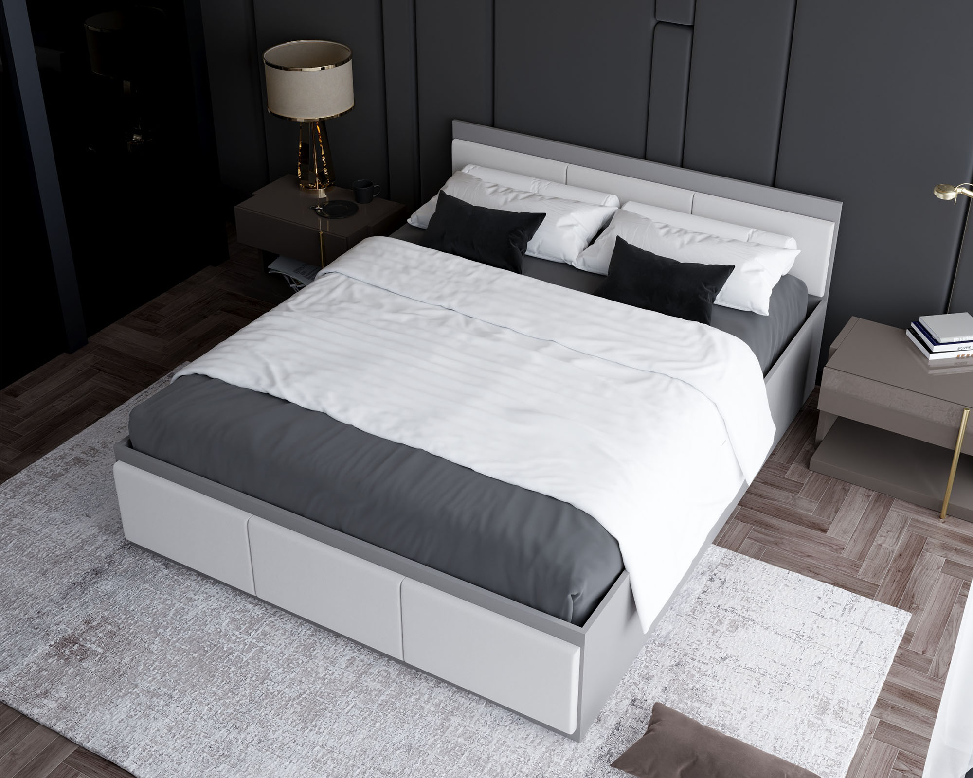 Manželská postel PANAMA T 140x200 se zvedacím dřevěným roštem ŠEDÁ BÍLÁ