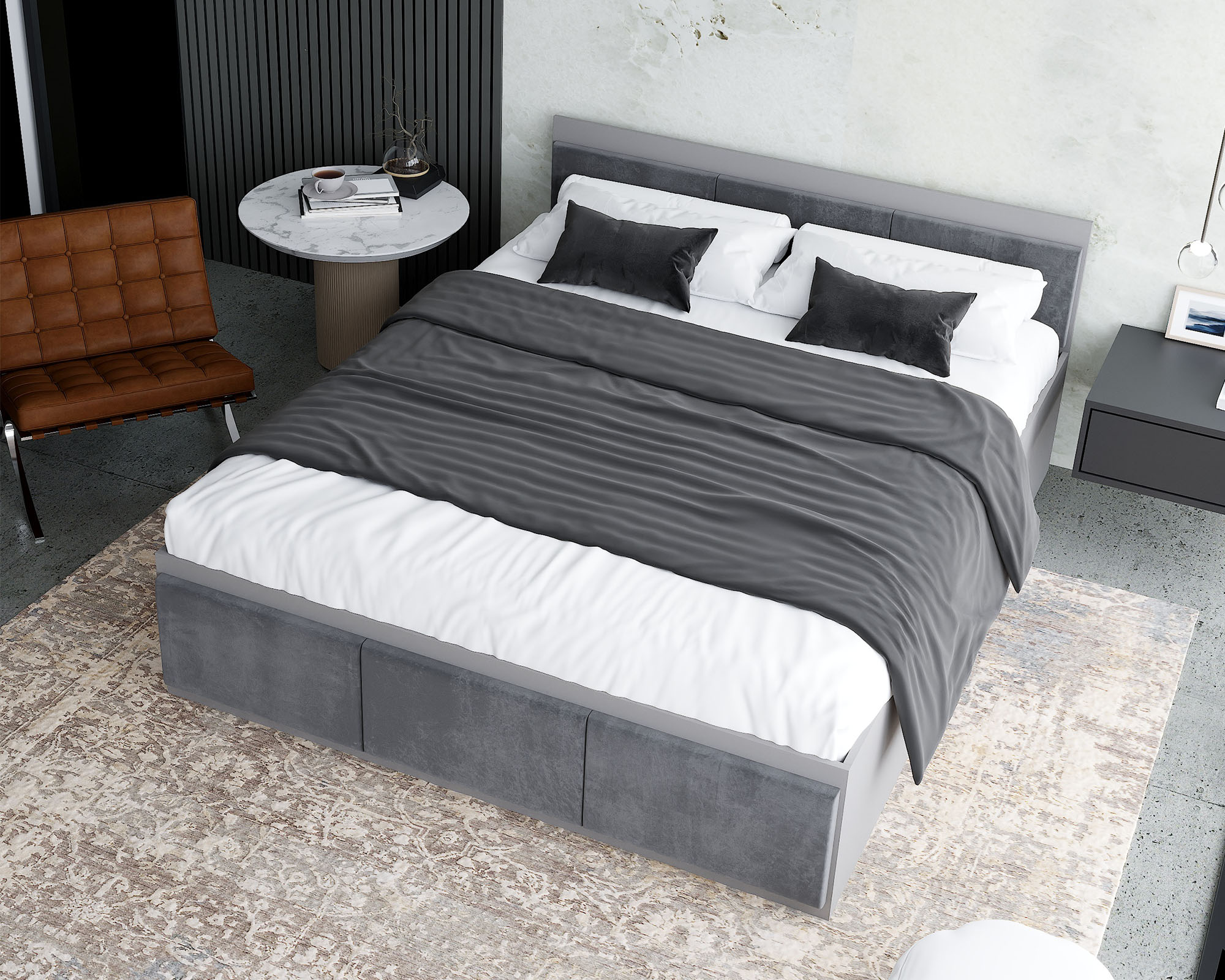 Manželská postel PANAMA T 140x200 se zvedacím dřevěným roštem ŠEDÁ