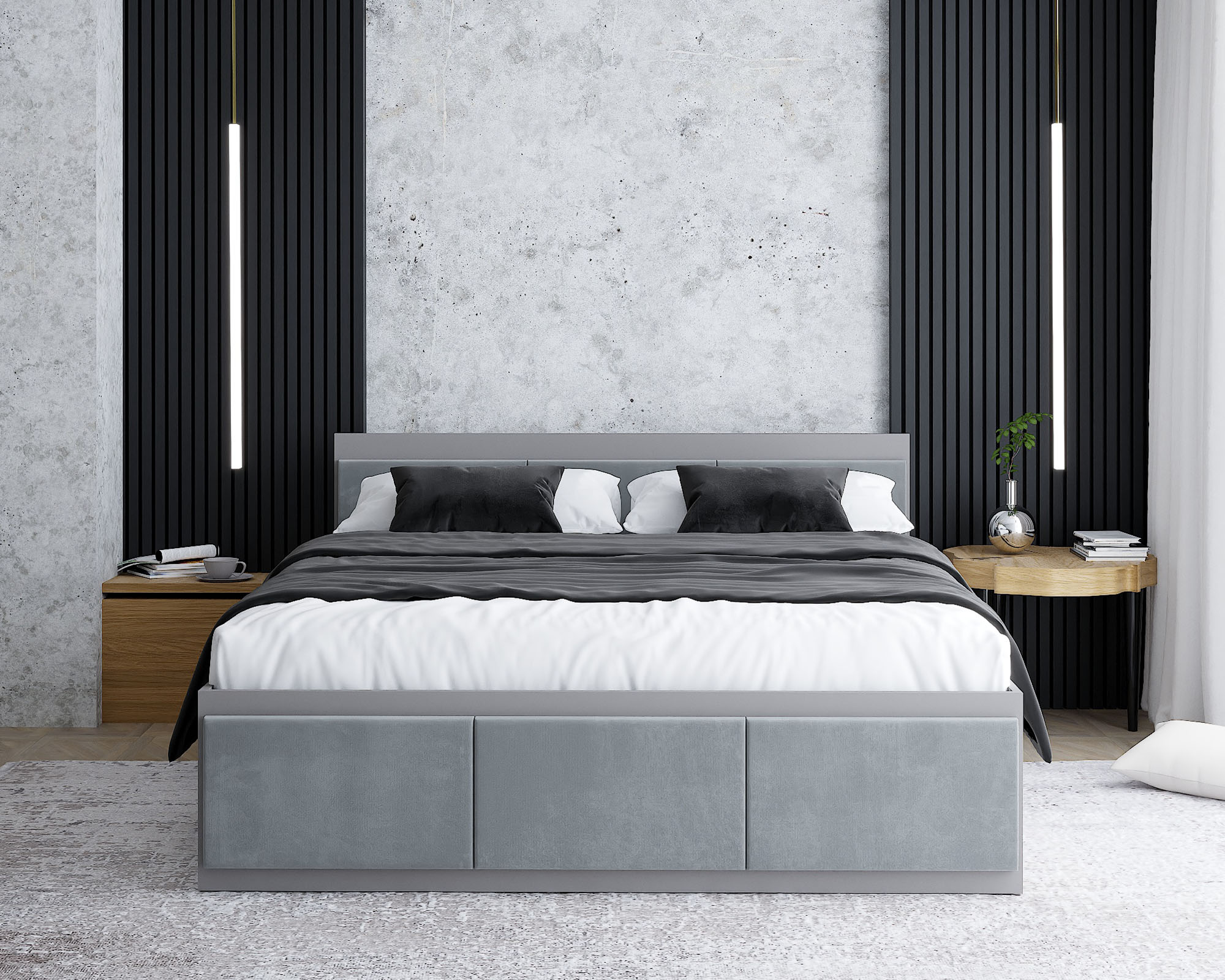 Manželská postel PANAMA T 140x200 se zvedacím dřevěným roštem ŠEDÁ SVĚTLE ŠEDÁ