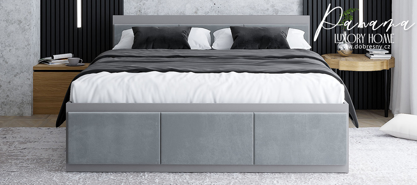 Manželská postel PANAMA T 160x200 se zvedacím dřevěným roštem ŠEDÁ SVĚTLE ŠEDÁ