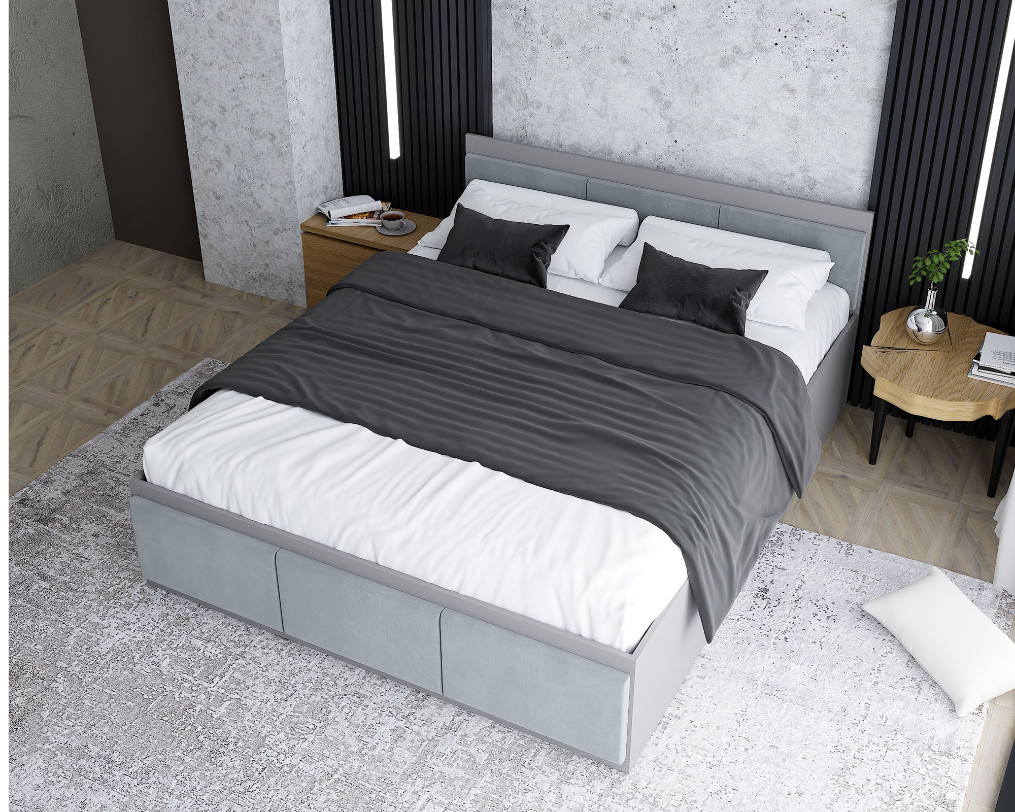 Manželská postel PANAMA T 160x200 se zvedacím dřevěným roštem ŠEDÁ SVĚTLE ŠEDÁ