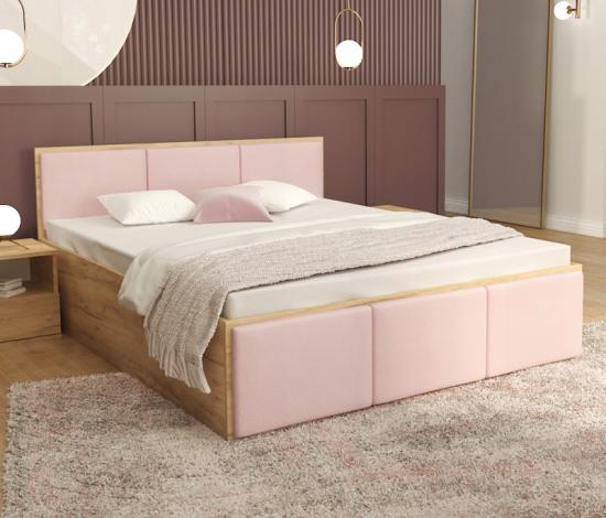 Manželská postel PANAMA T 160x200 se zvedacím dřevěným roštem DUB RŮŽOVÁ
