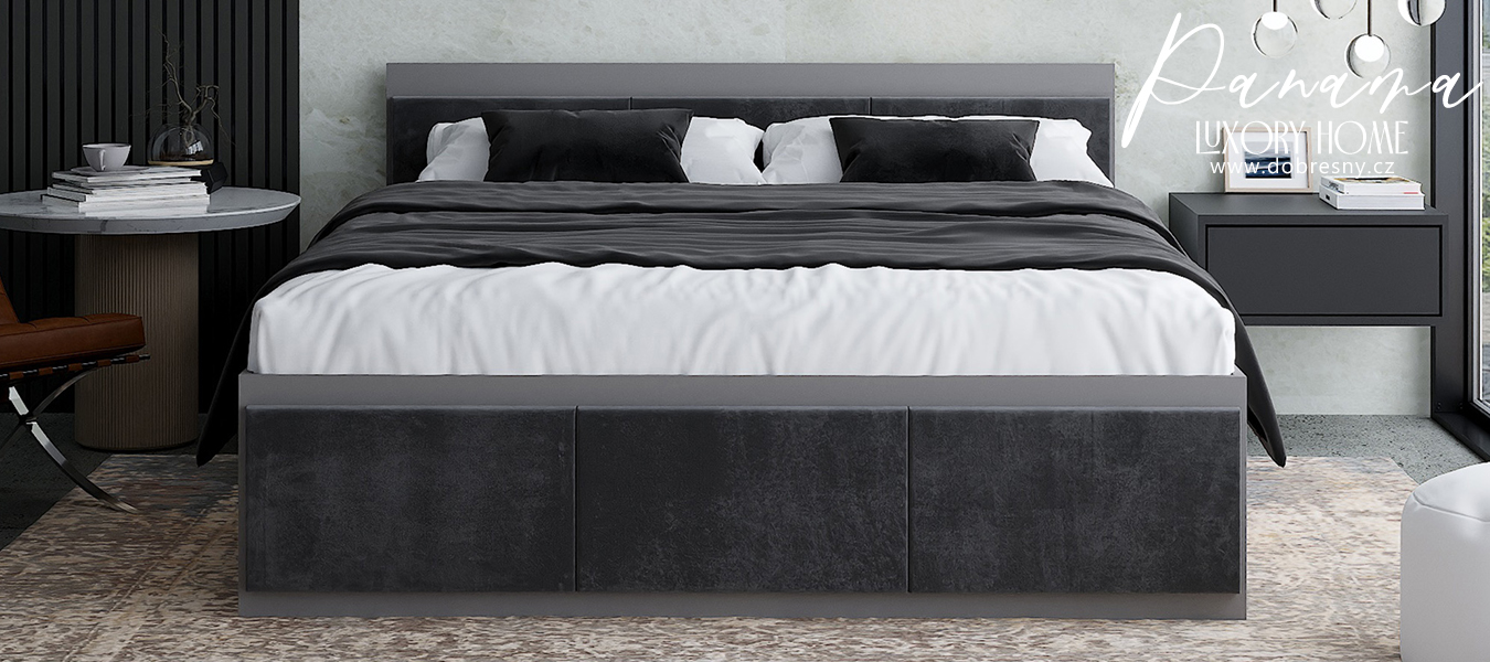 Manželská postel PANAMA T 180x200 se zvedacím dřevěným roštem ŠEDÁ