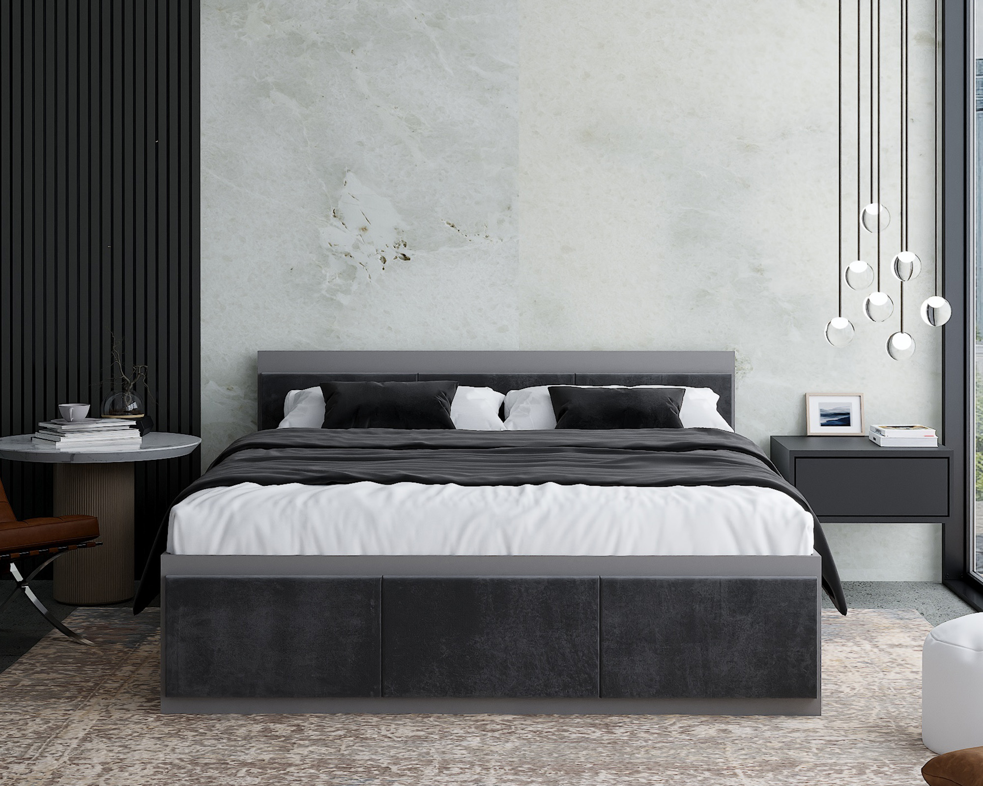 Manželská postel PANAMA T 180x200 se zvedacím dřevěným roštem ŠEDÁ