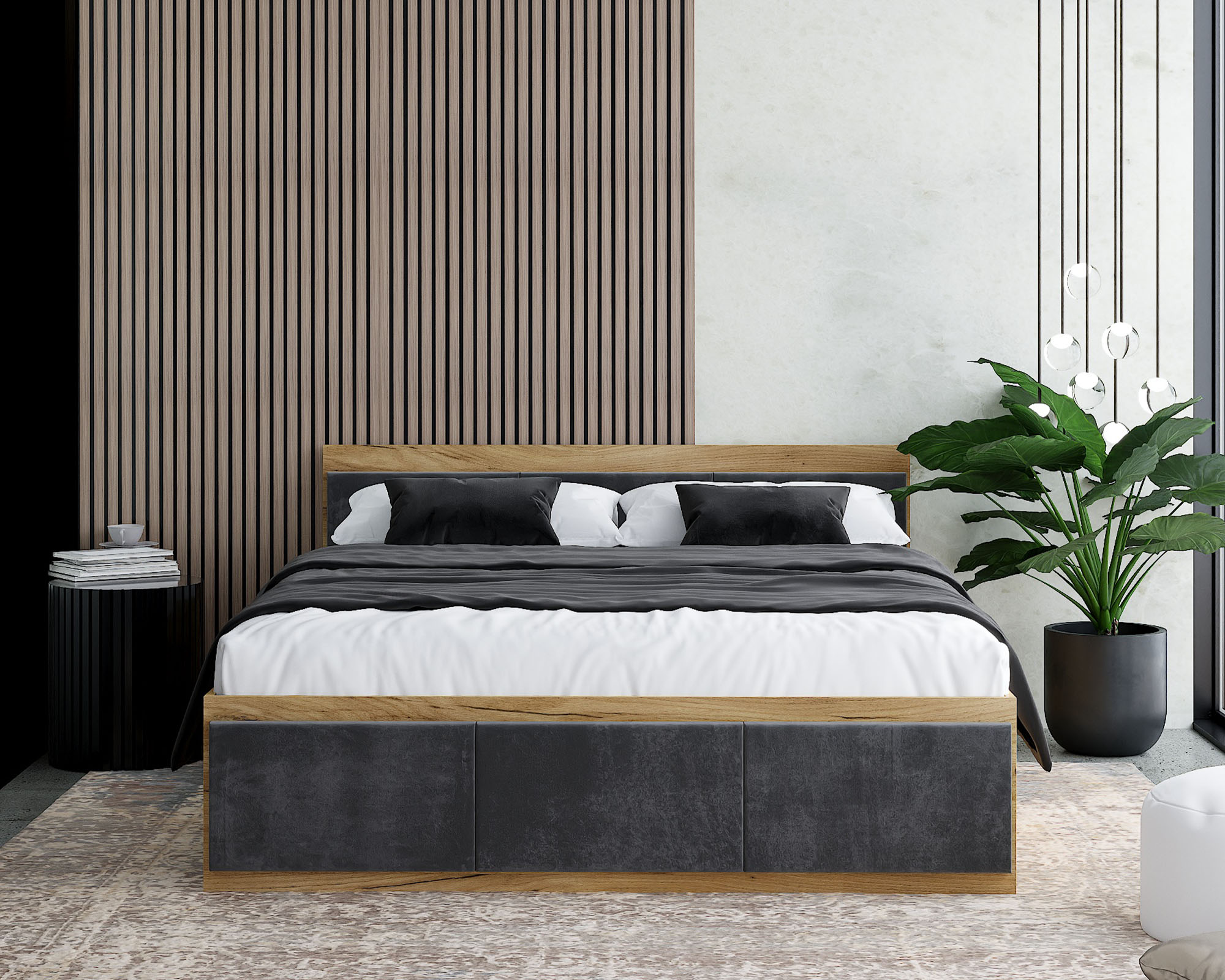 Manželská postel PANAMA T 140x200 se zvedacím kovovým roštem DUB ŠEDÁ