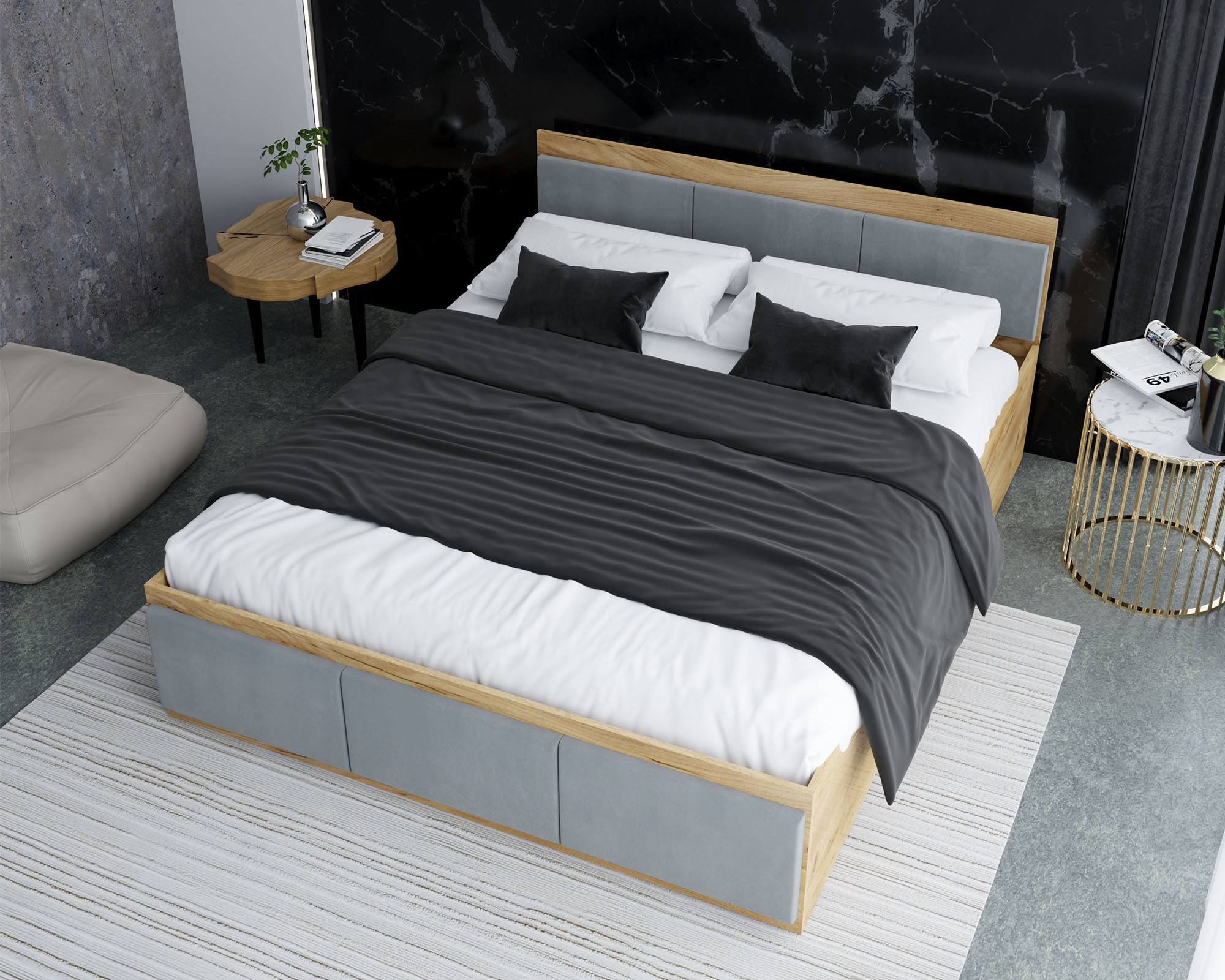 Manželská postel PANAMA T 160x200 se zvedacím kovovým roštem DUB SVĚTLE ŠEDÁ