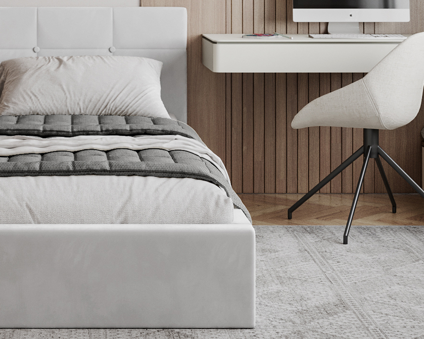 Čalouněná postel RINO 90x200 cm s kovovým roštem bílá