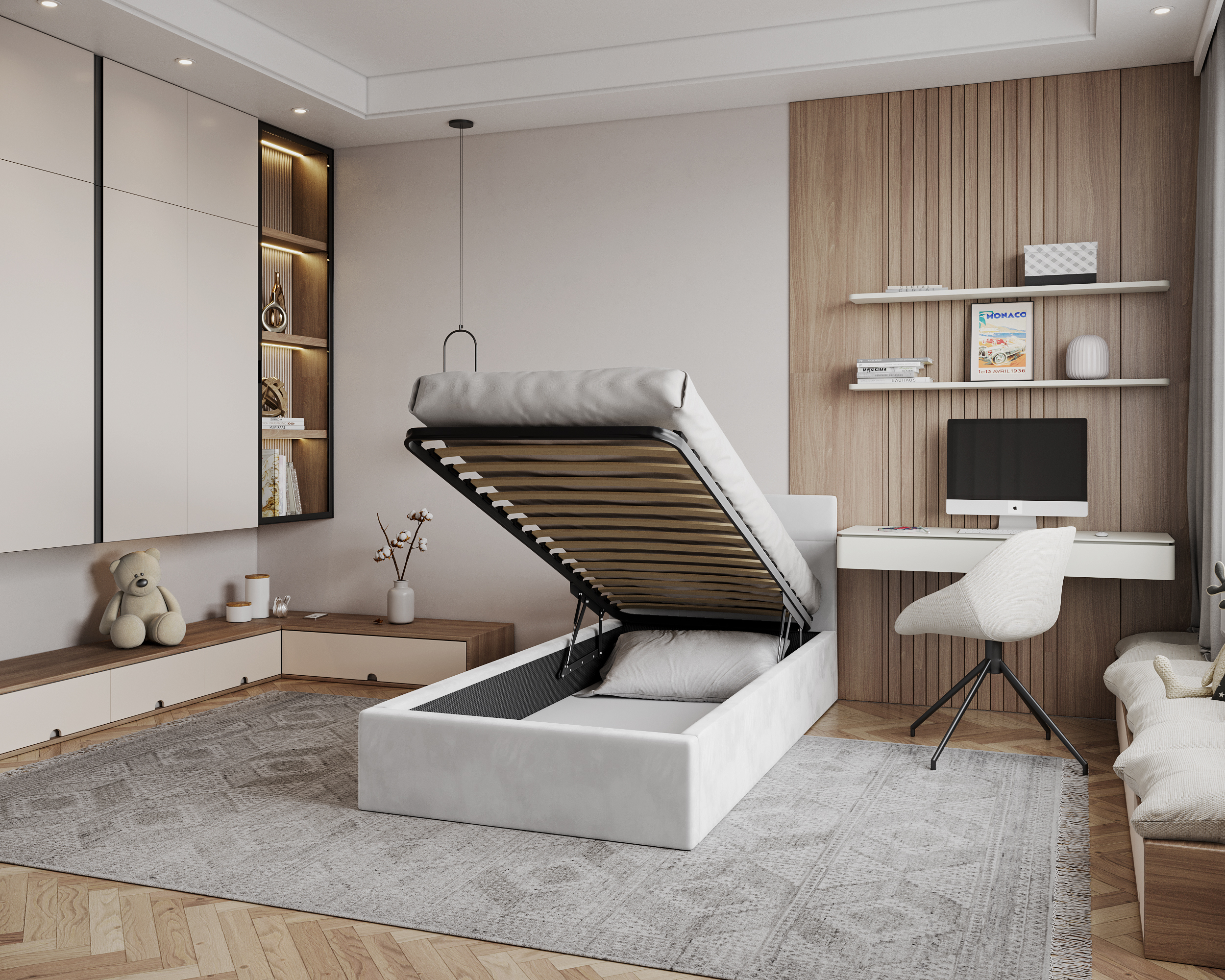 Čalouněná postel RINO 90x200 cm s kovovým roštem bílá