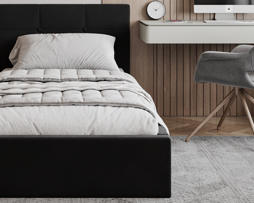 Čalouněná postel RINO 90x200 cm s kovovým roštem černá