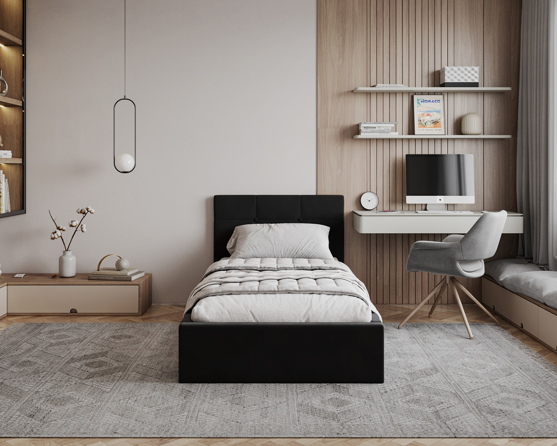 Čalouněná postel RINO 90x200 cm s kovovým roštem černá