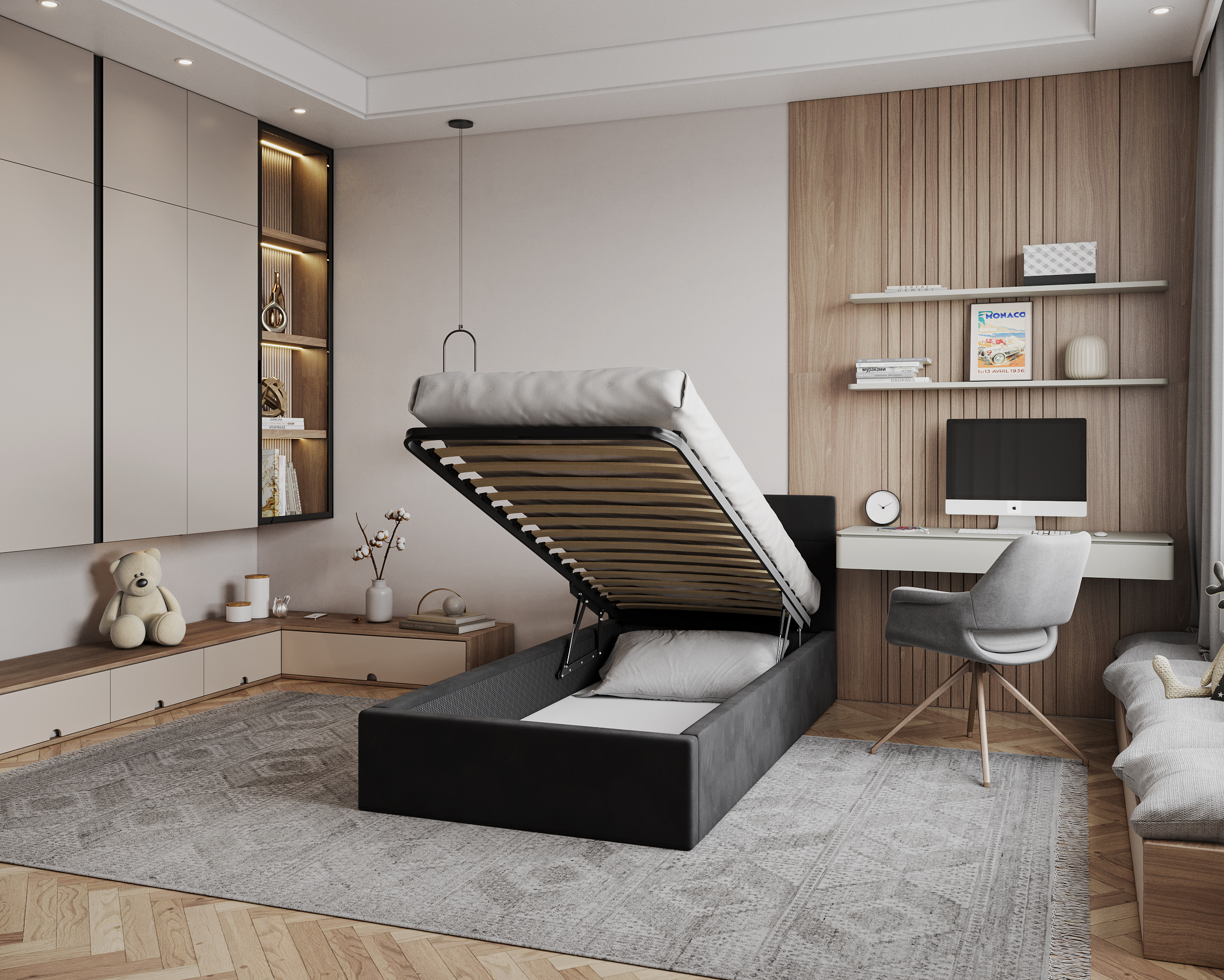 Čalouněná postel RINO 90x200 cm s kovovým roštem černá