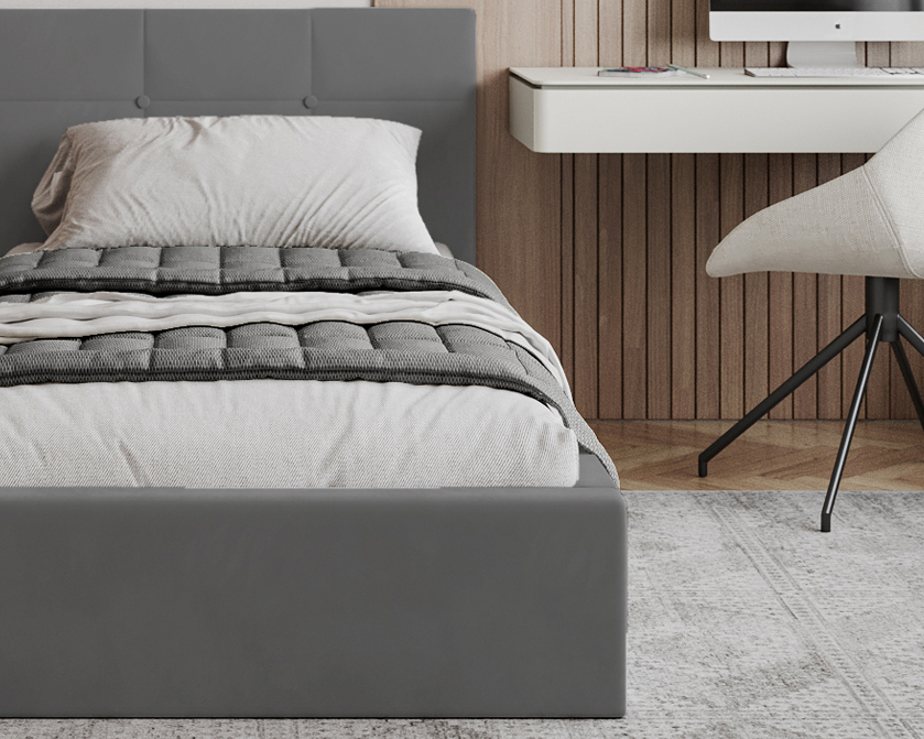 Čalouněná postel RINO 90x200 cm s kovovým roštem grafit