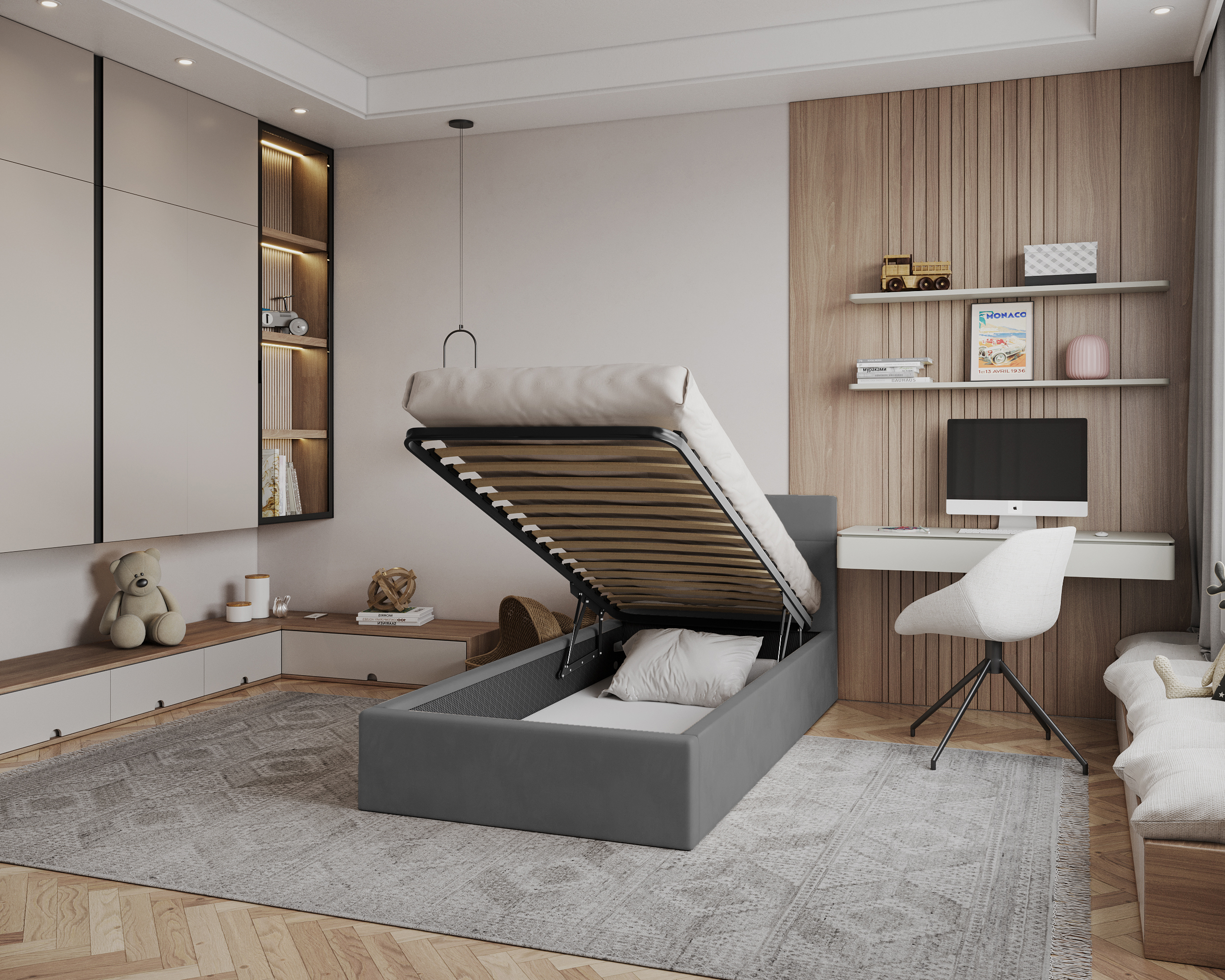 Čalouněná postel RINO 90x200 cm s kovovým roštem grafit