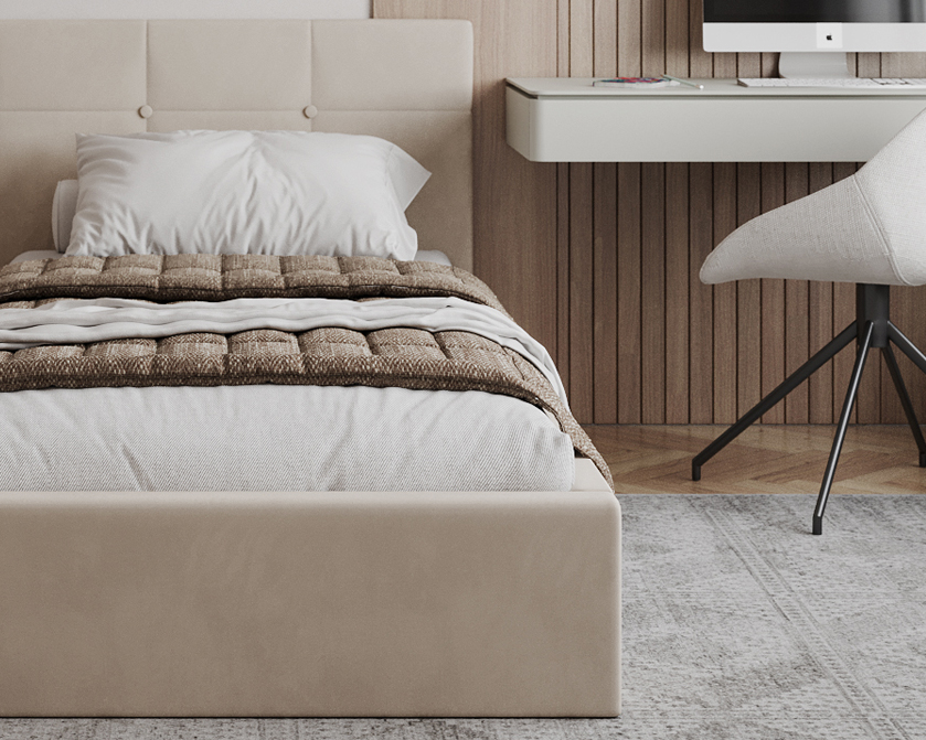 Čalouněná postel RINO 90x200 cm s kovovým roštem krémová