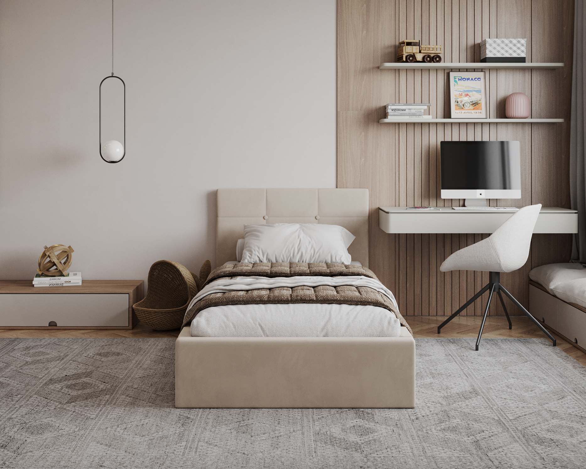 Čalouněná postel RINO 90x200 cm s kovovým roštem krémová