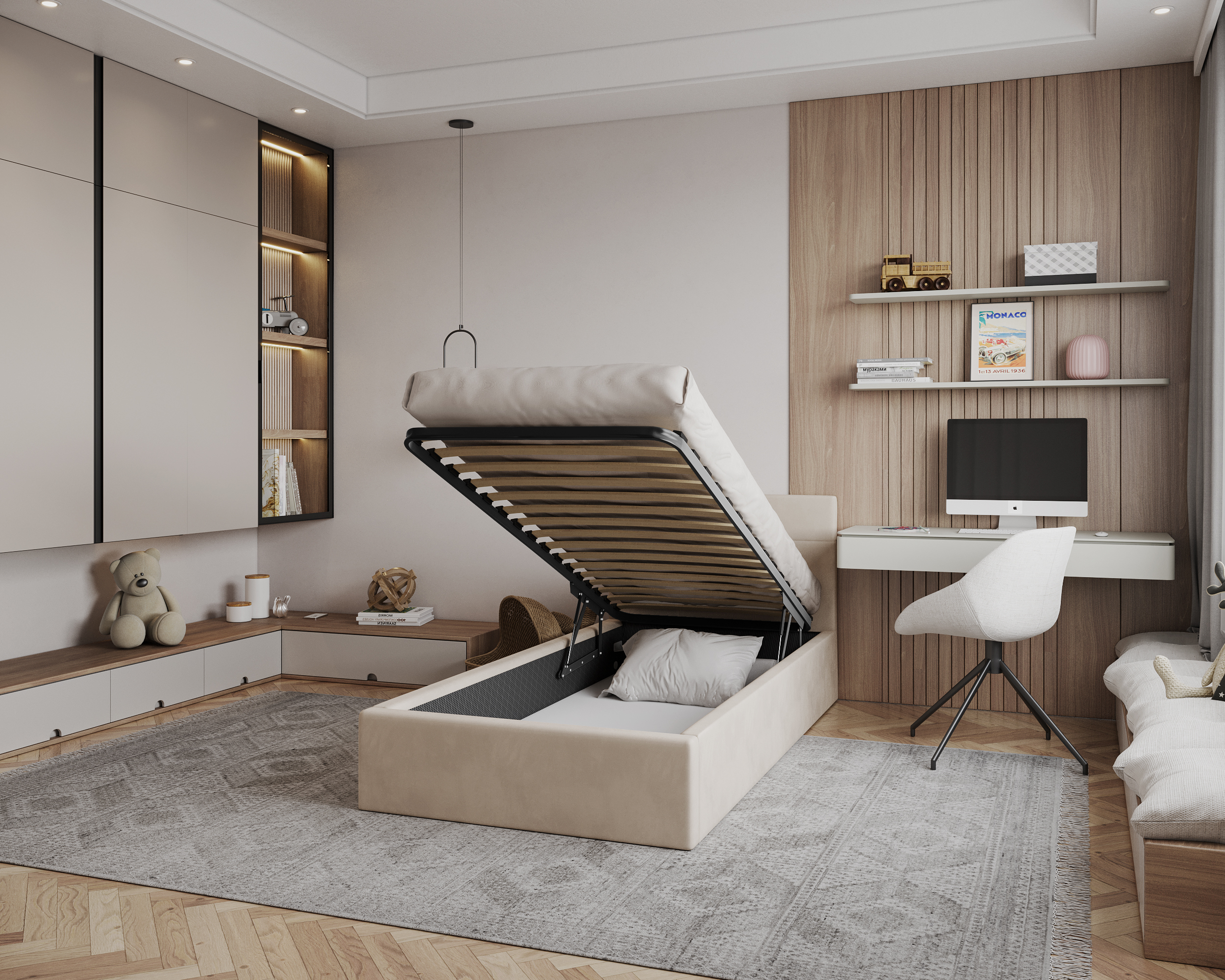 Čalouněná postel RINO 90x200 cm s kovovým roštem krémová