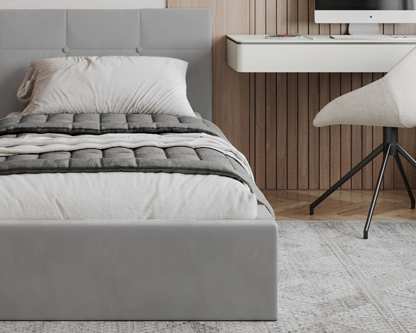 Čalouněná postel RINO 90x200 cm s kovovým roštem šedá