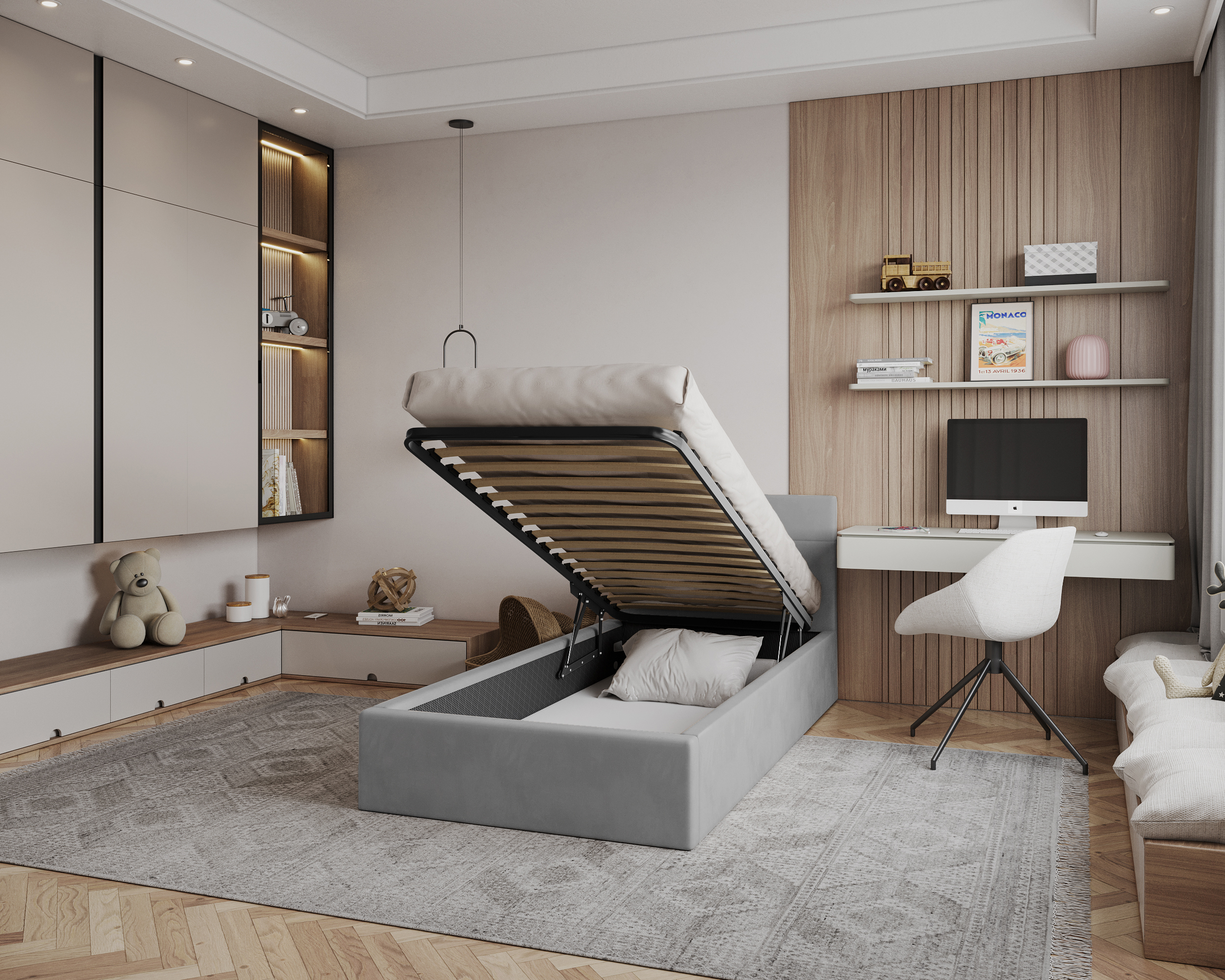 Čalouněná postel RINO 90x200 cm s kovovým roštem šedá