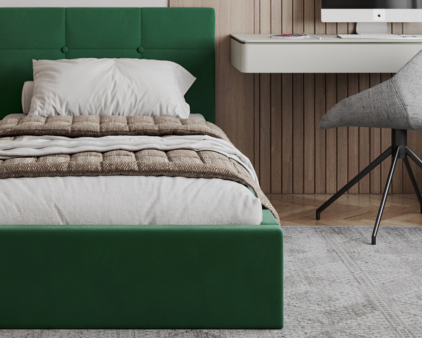 Čalouněná postel RINO 90x200 cm s kovovým roštem zelená