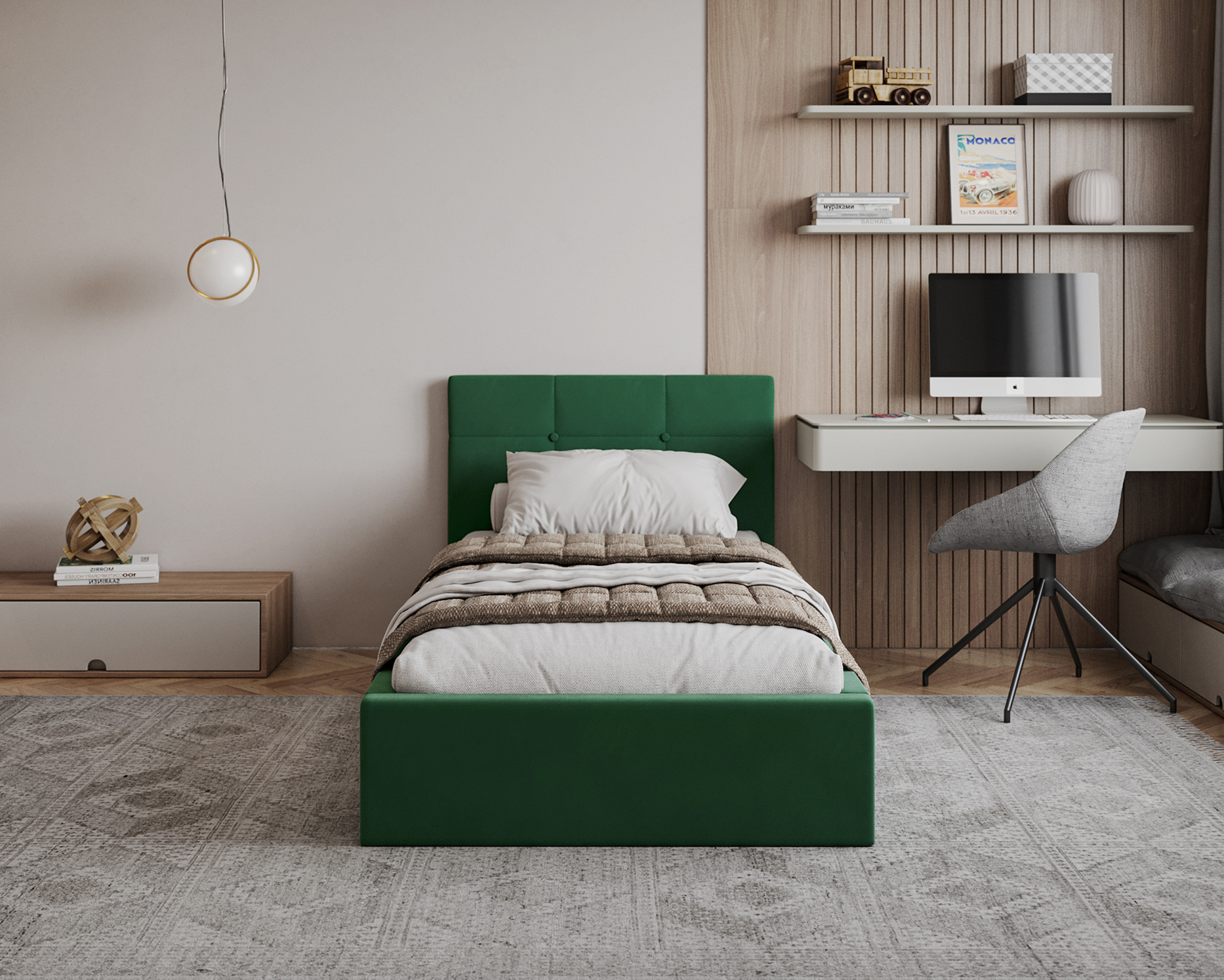 Čalouněná postel RINO 90x200 cm s kovovým roštem zelená