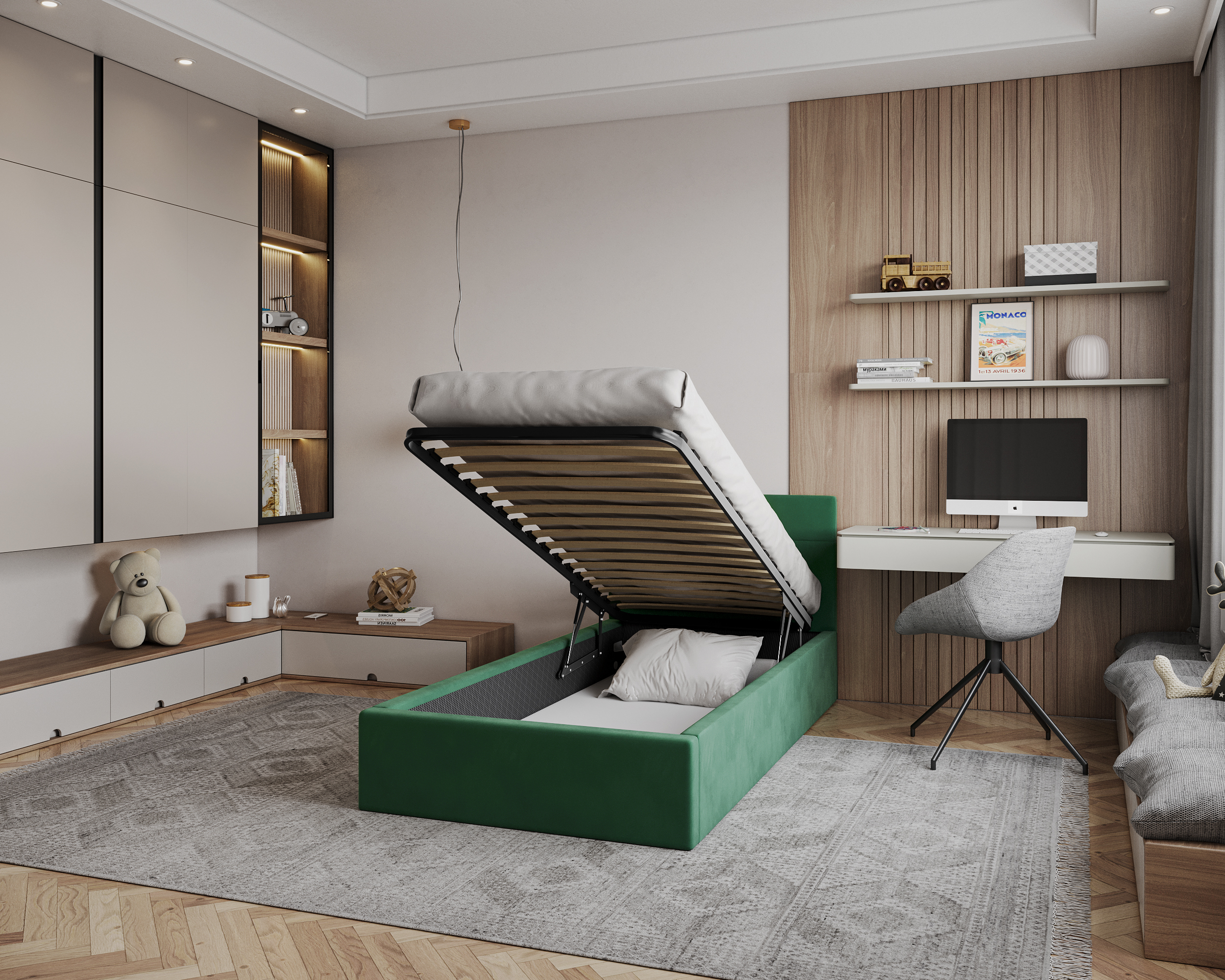 Čalouněná postel RINO 90x200 cm s kovovým roštem zelená