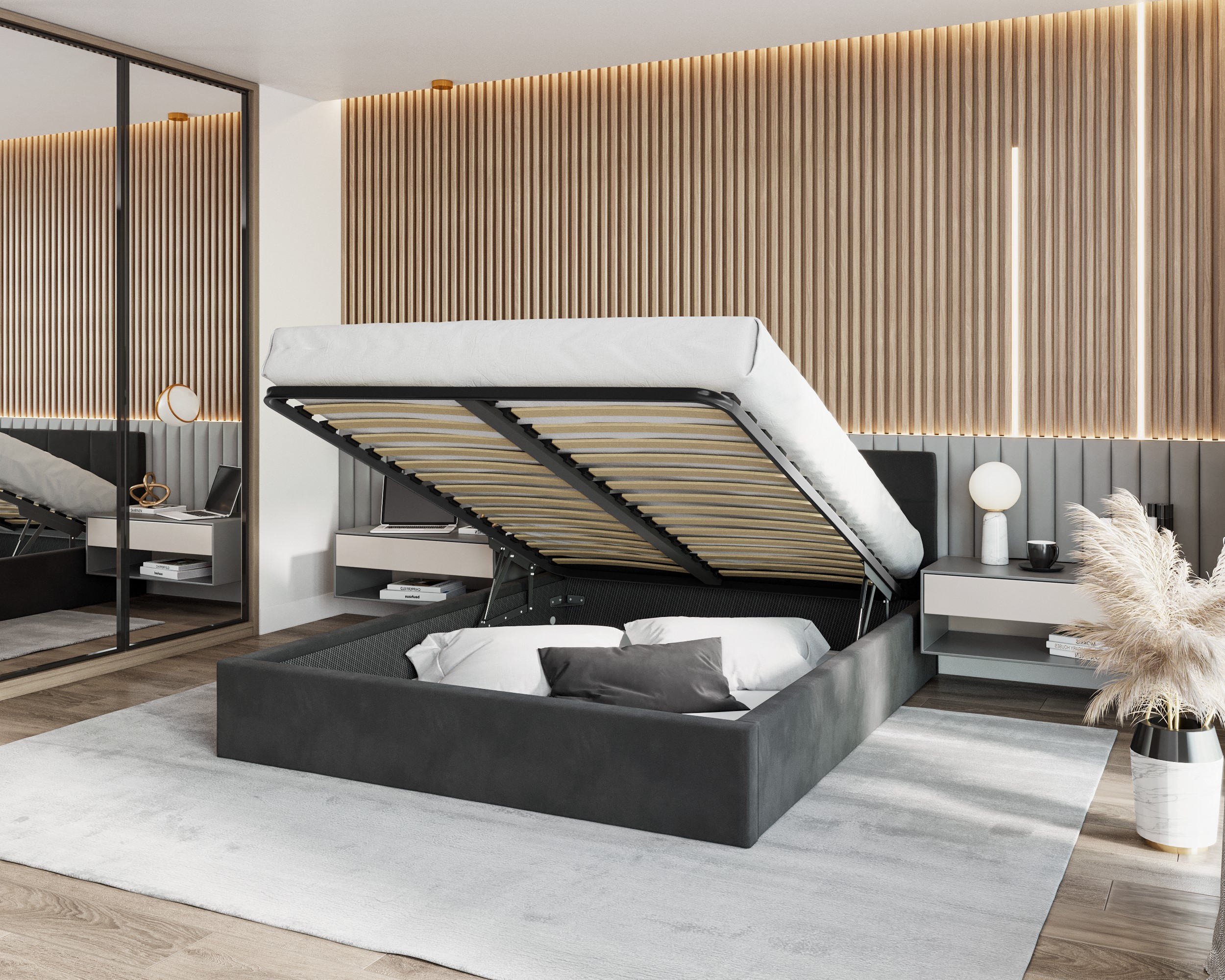 Čalouněná postel RINO 120x200 cm s kovovým roštem černá