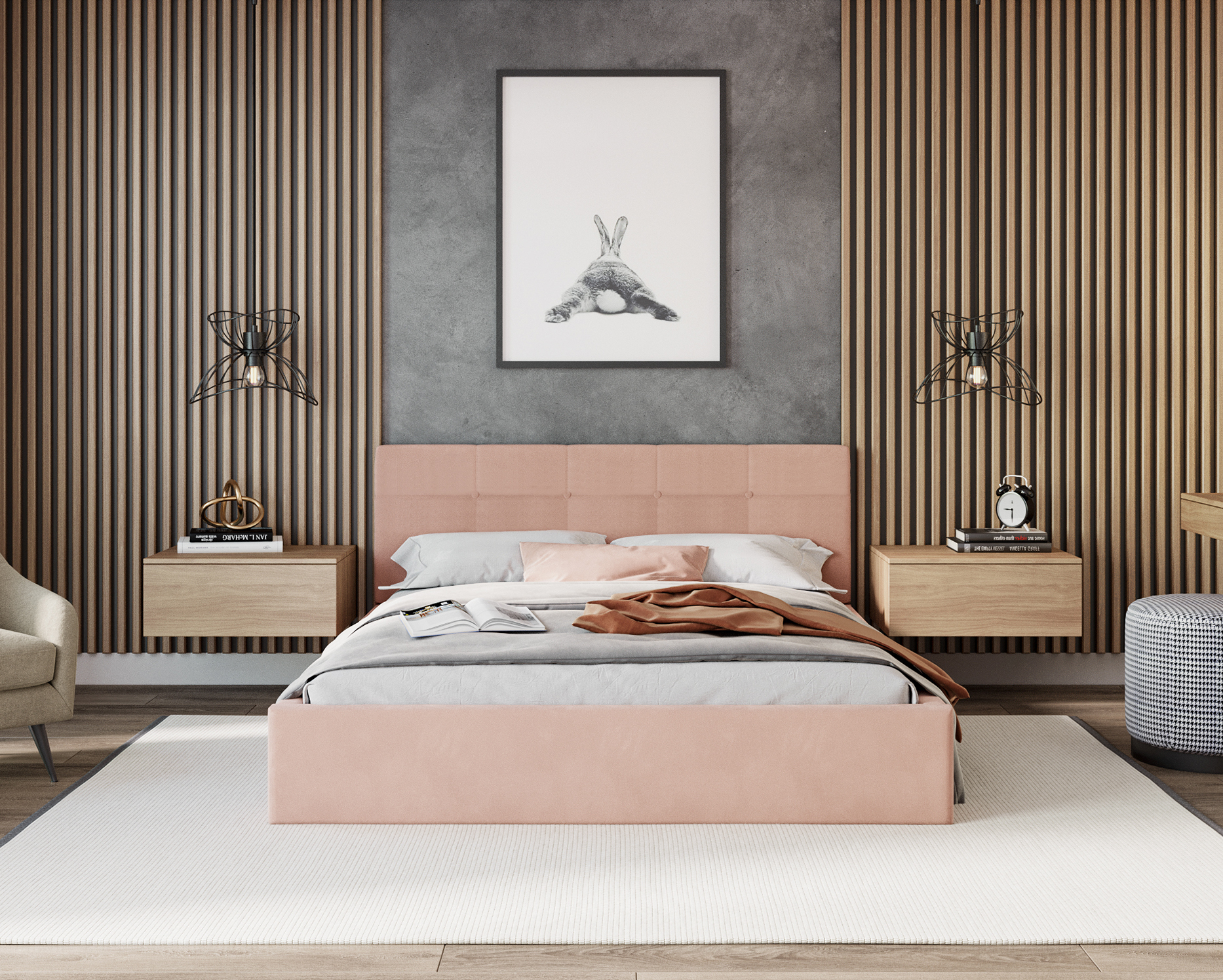 Čalouněná postel RINO 120x200 cm s kovovým roštem světle růžová