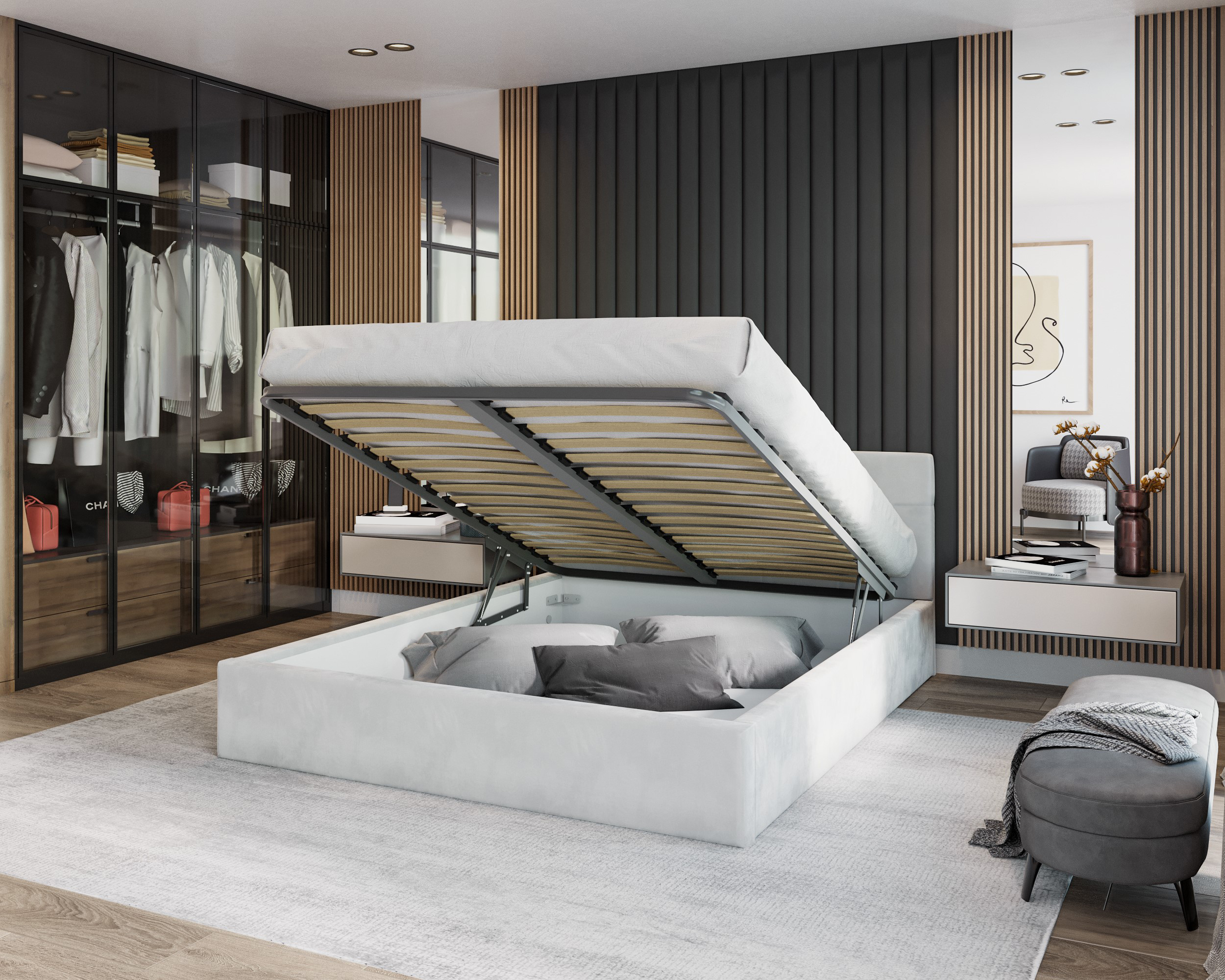 Čalouněná postel RINO 140x200 cm s kovovým roštem bílá