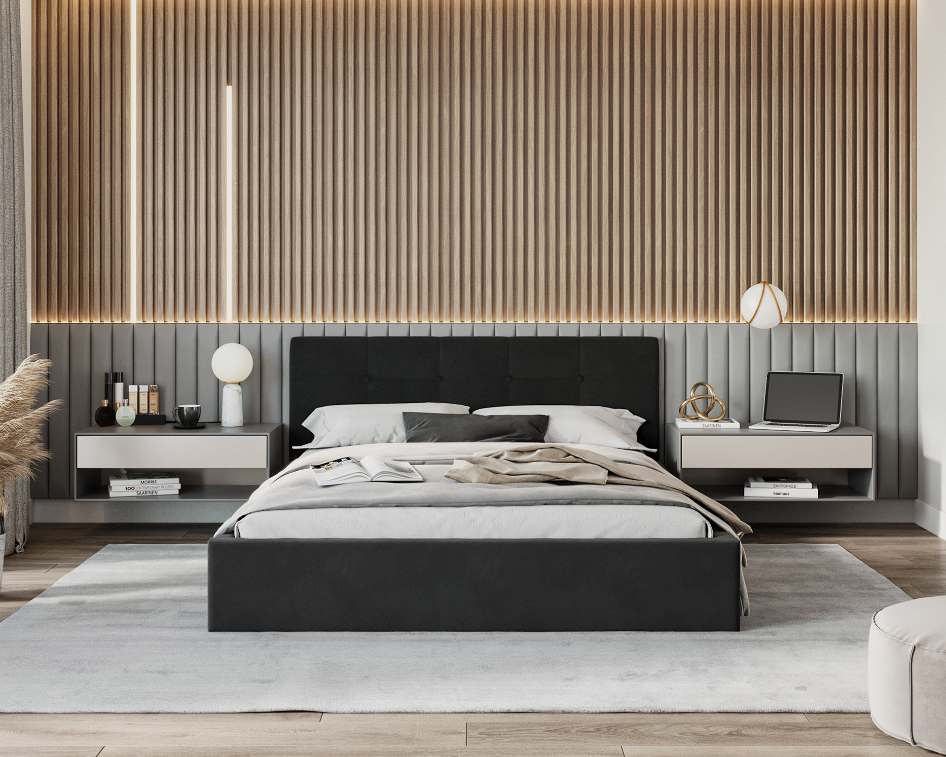 Čalouněná postel RINO 140x200 cm s kovovým roštem černá