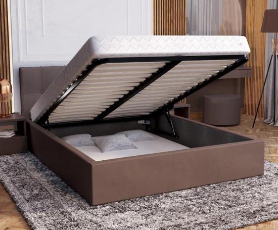 Čalouněná postel RINO 140x200 cm s kovovým roštem hnědá