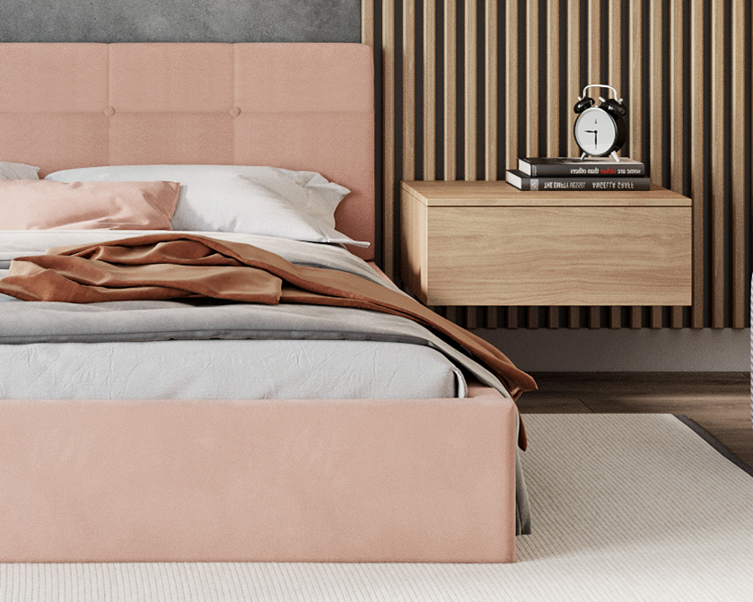 Čalouněná postel RINO 140x200 cm s kovovým roštem světle růžová