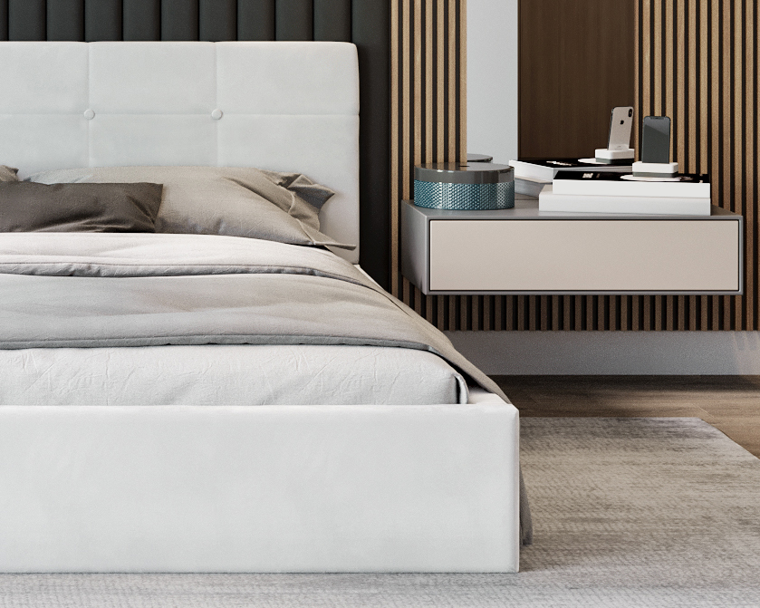 Čalouněná postel RINO 180x200 cm s kovovým roštem bílá