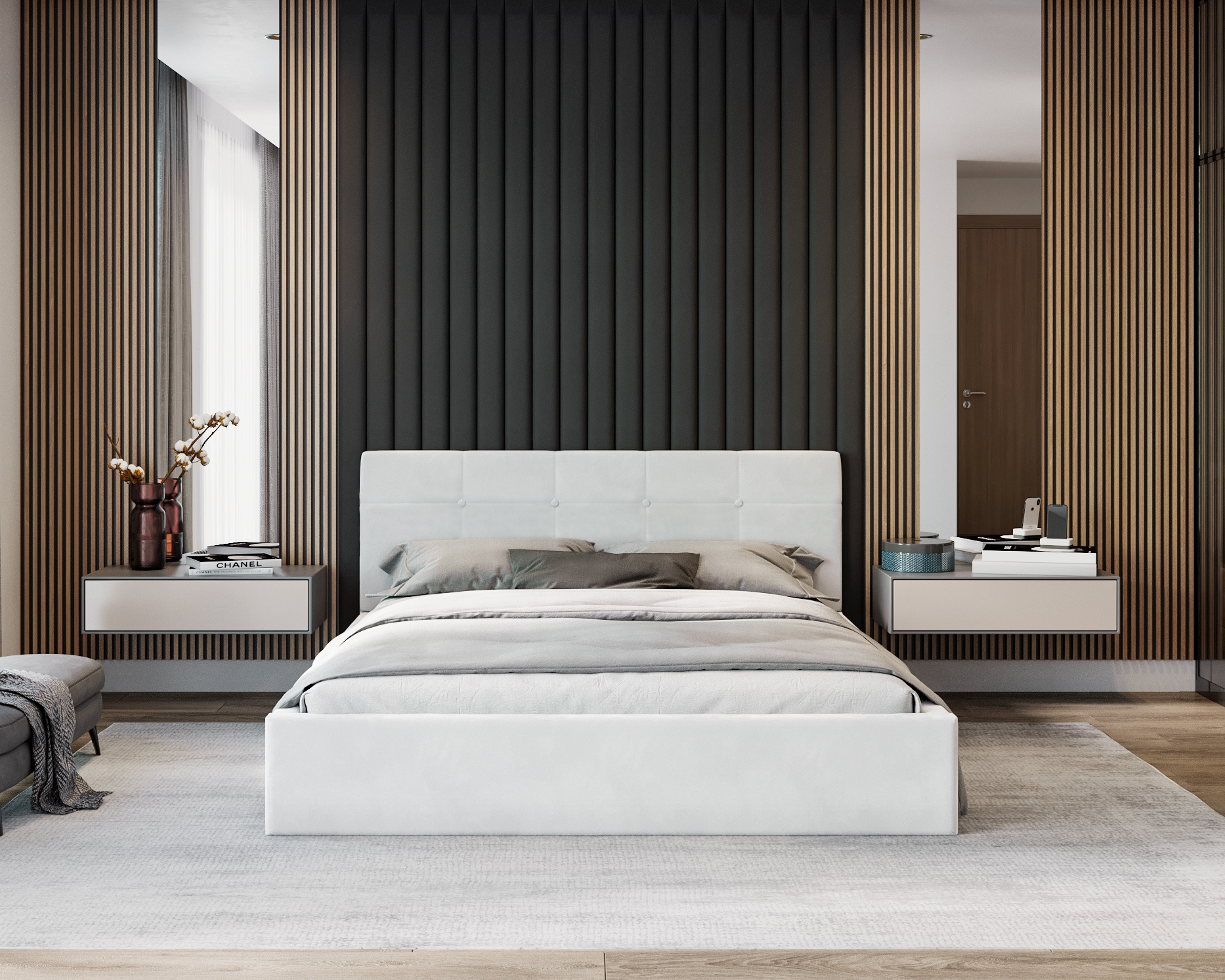 Čalouněná postel RINO 180x200 cm s kovovým roštem bílá