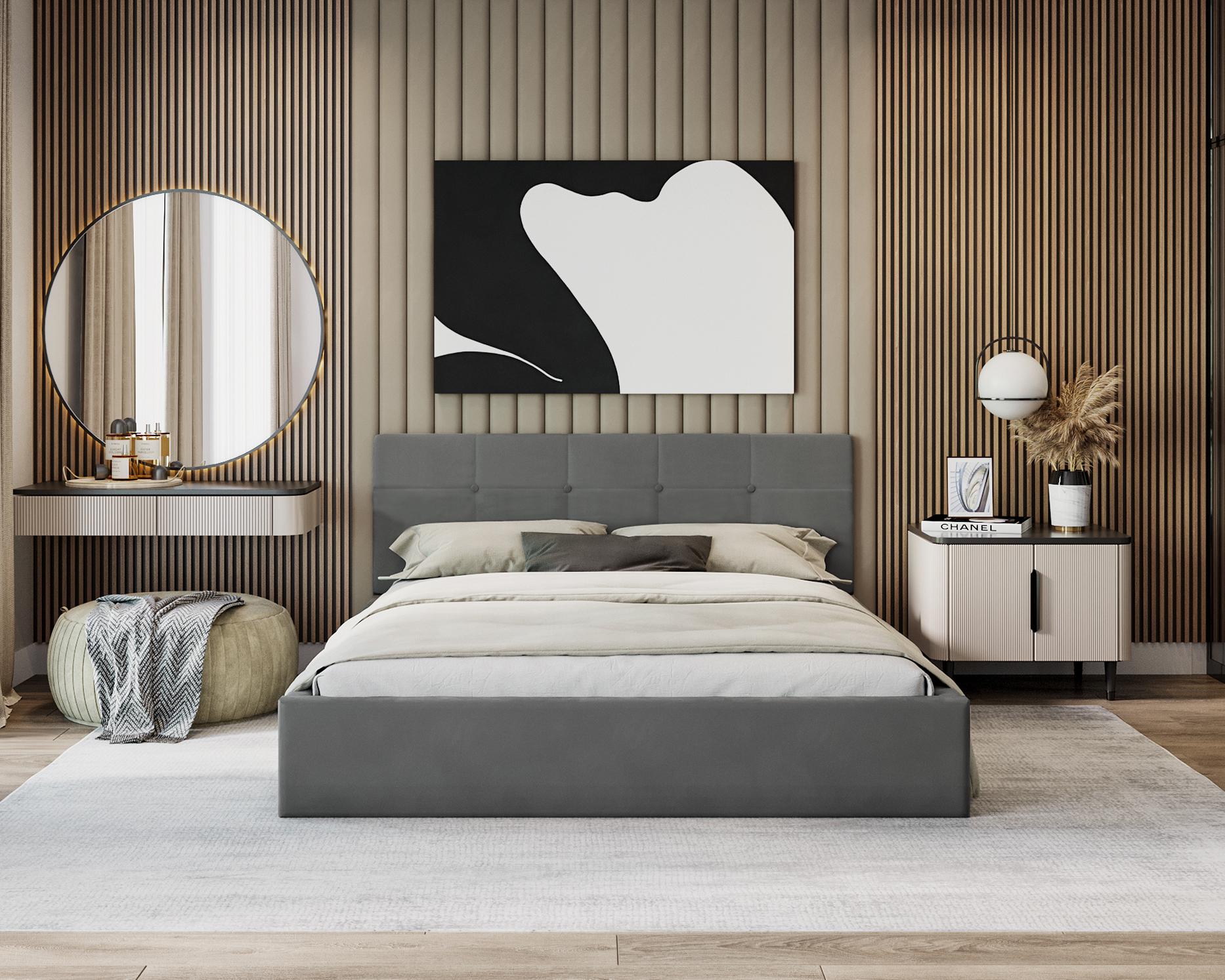 Čalouněná postel RINO 180x200 cm s kovovým roštem grafit
