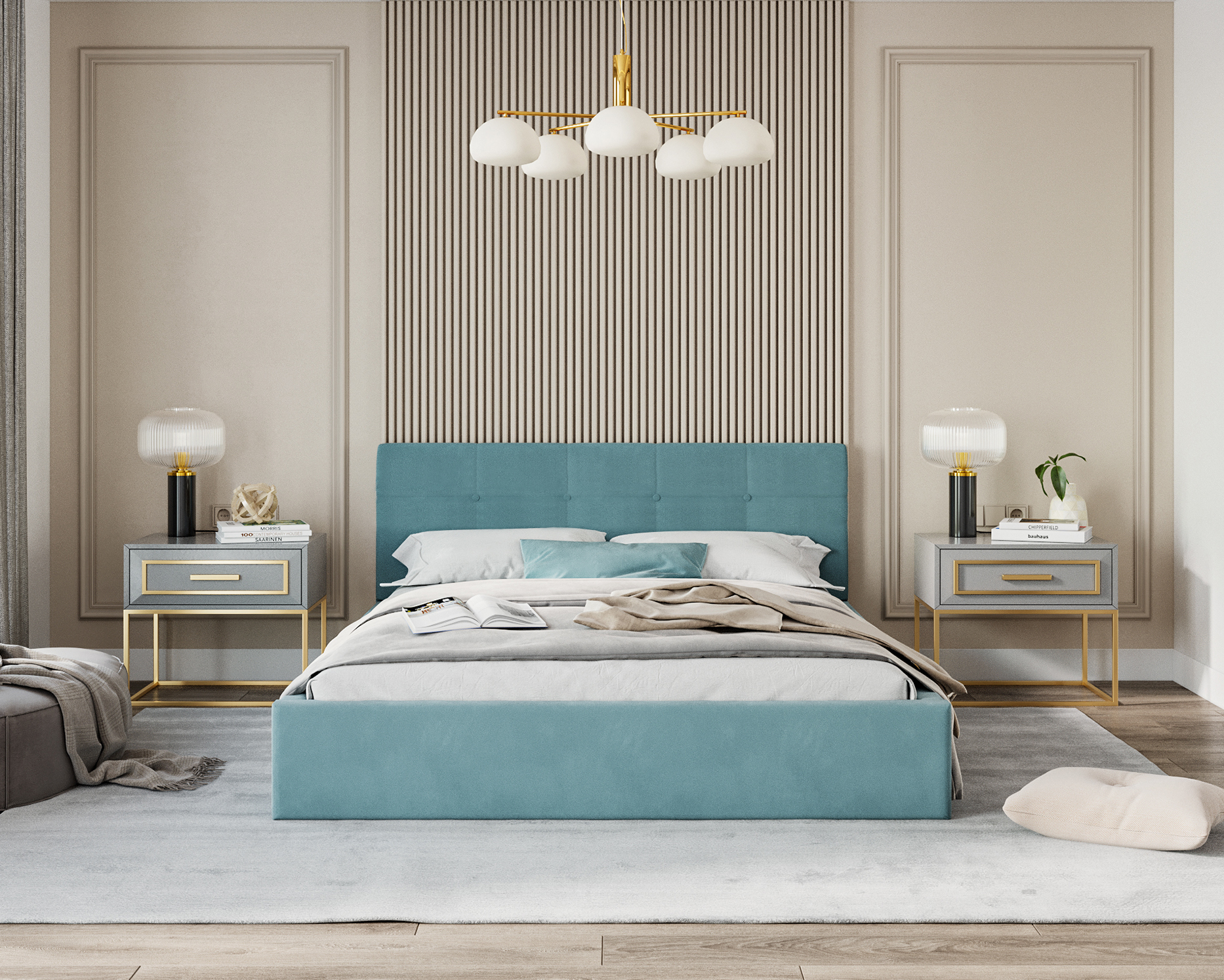 Čalouněná postel RINO 180x200 cm s kovovým roštem tyrkysová