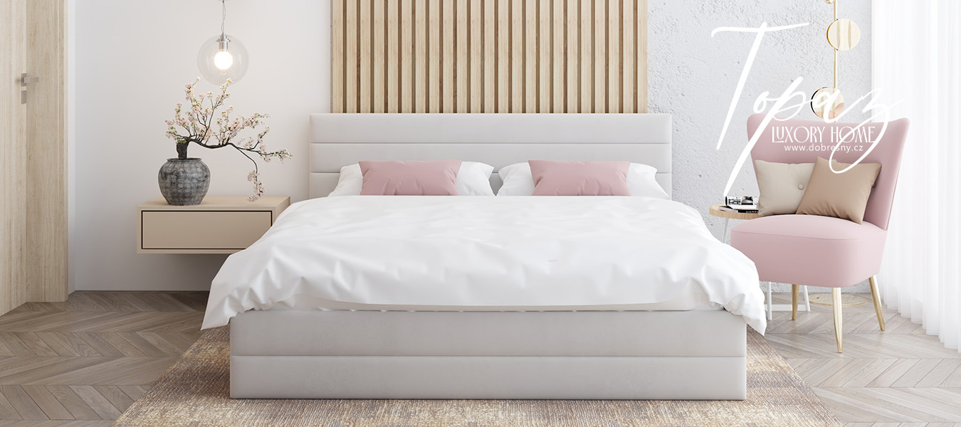 Luxusní postel TOPAZ trinity 90x200 s kovovým roštem BÍLÁ