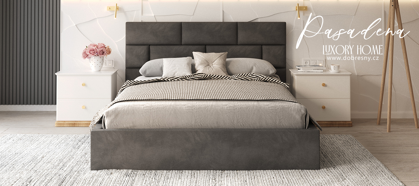 Čalouněná postel PASADENA 90x200 s kovovým roštem GRAFIT