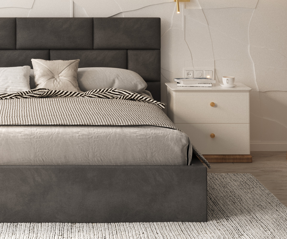 Čalouněná postel PASADENA 90x200 s kovovým roštem GRAFIT