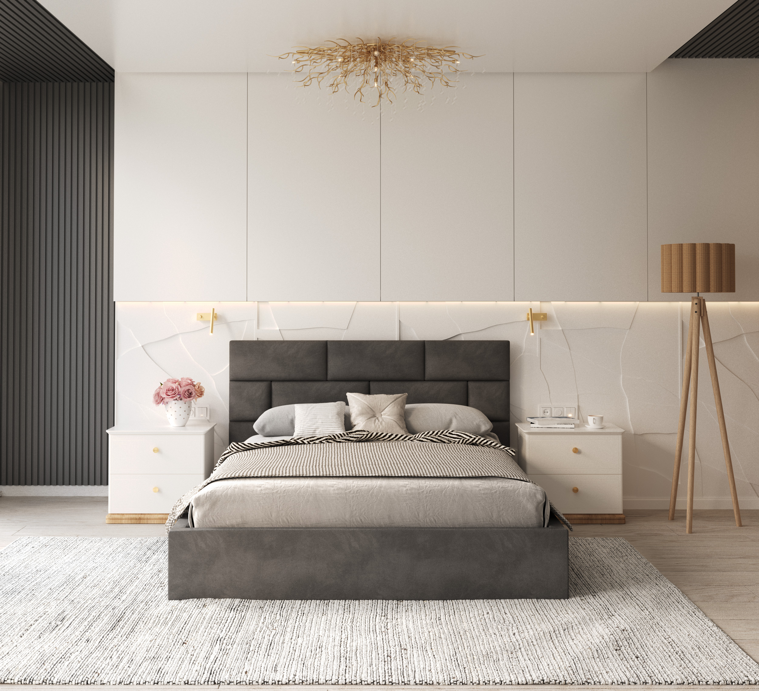 Čalouněná postel PASADENA 90x200 s kovovým roštem GRAFIT